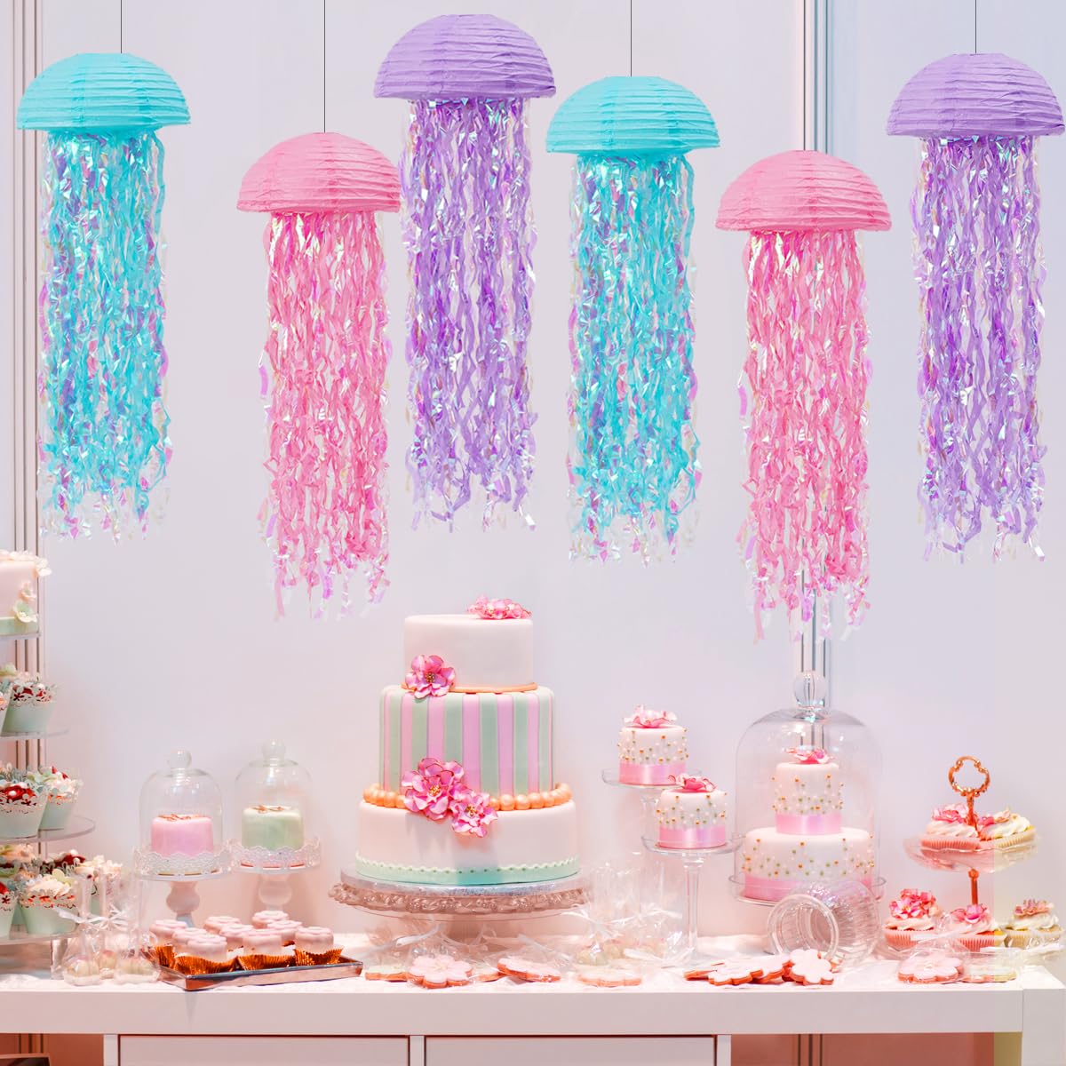 Mermaid Birthday Decorations, Jellyfish Paper Lanterns Pink Lavender Blue Hanging Lantern For Mermaid Baby Shower Theme Under Th