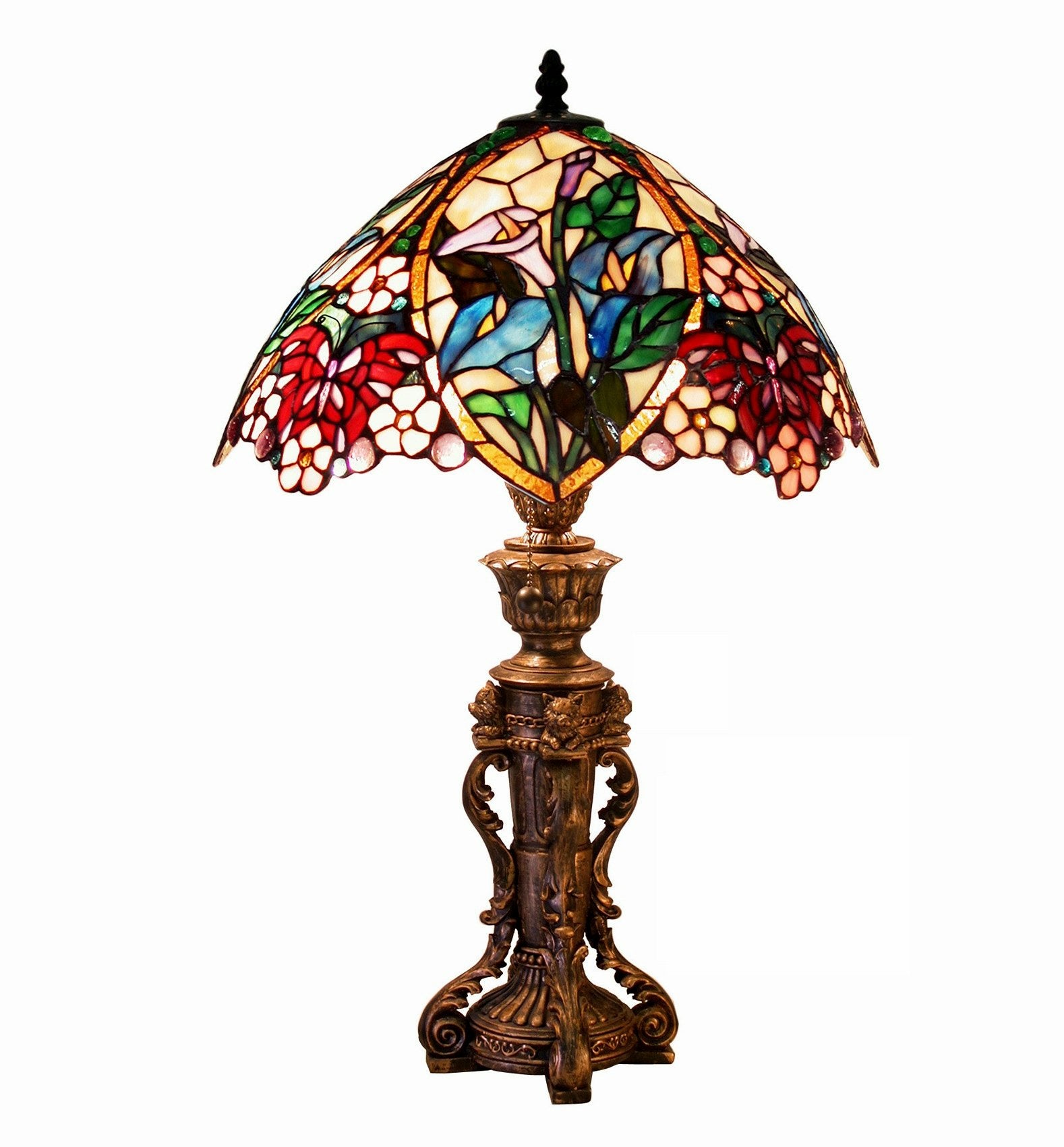 Warehouse of Tiffany 2848+BB818 Tiffany-Style Floral Design Table Lamp, Blue/Green