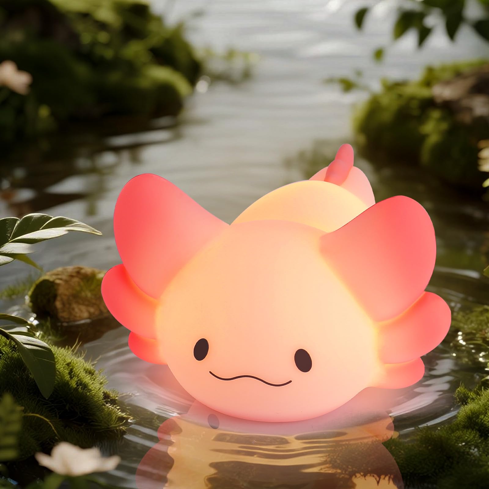 LOVERUIS Axolotl Night Light for Kids Gifts Squishy Nightlight for Kid Room Decor Girls Rechargeable 1/3 Hours Timer Lamp Colorf