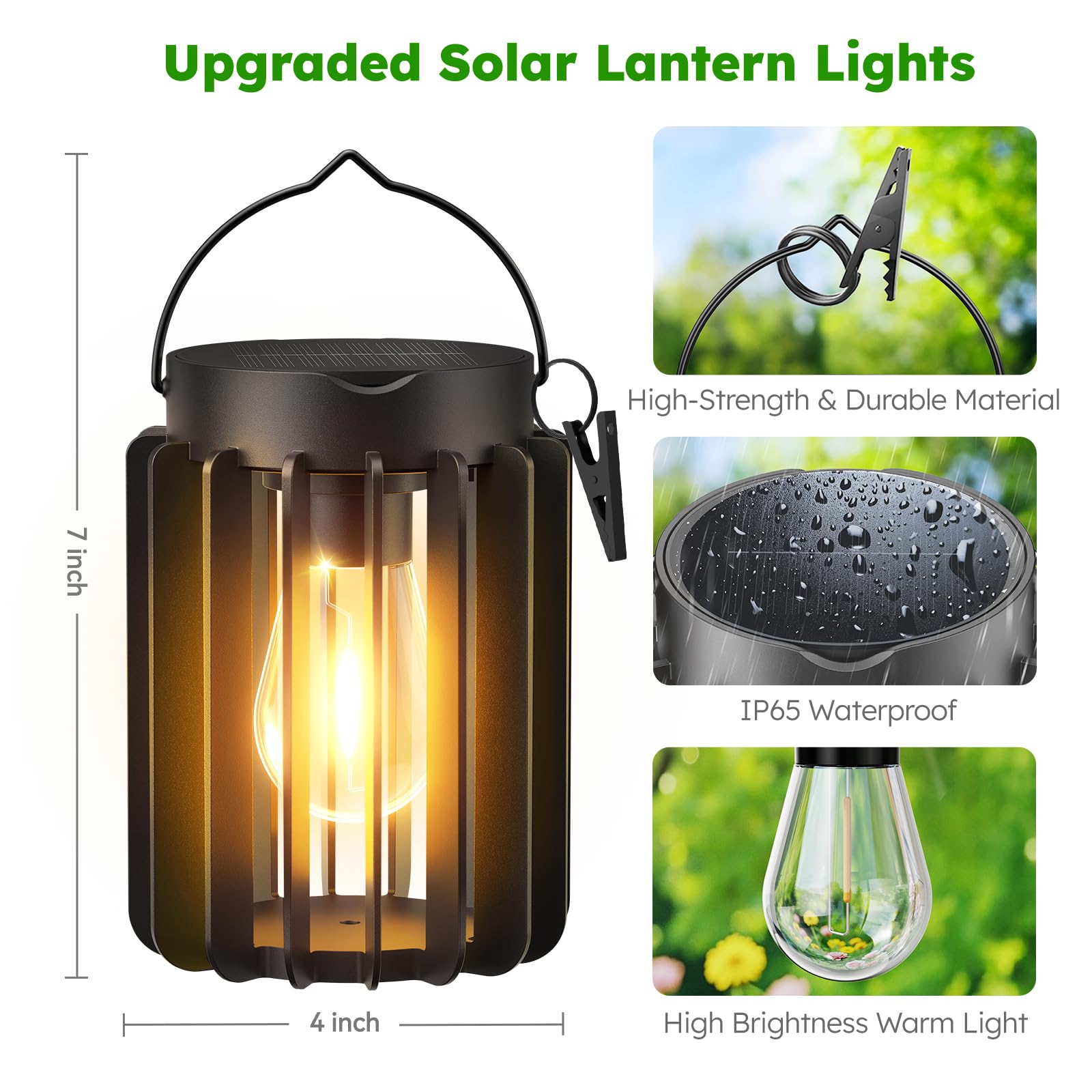 Ahaorigin Solar Lanterns Outdoor Waterproof  Brighter Up To 12 Hrs Outdoor Hanging Solar Lights  Outside Hanging Lanterns For Garden Porch Patio Yard Decor  Gifts For Women Mom Father Black  4 Pack