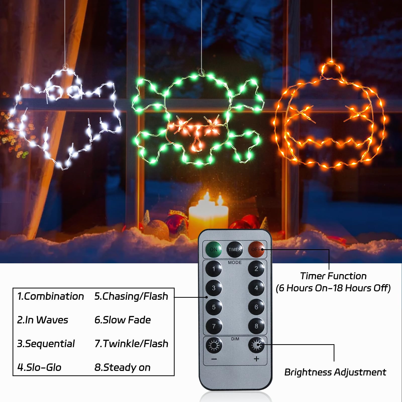 Veeydrut Halloween Decorations Lights, 3 Packs, USB/Battery Powered, Remote Control, Multicolor, Skull & Ghost Design