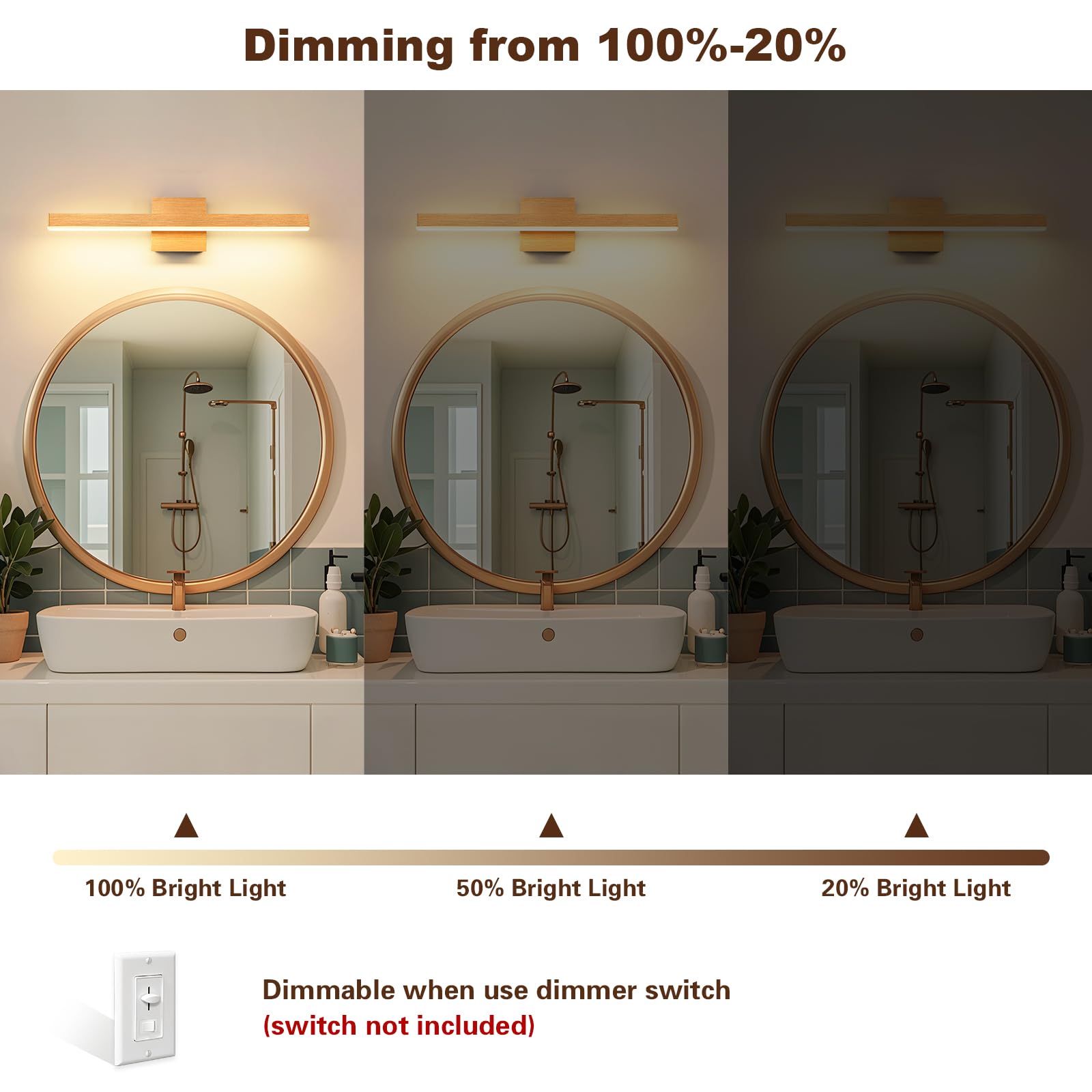 Joossnwell Modern Bathroom Vanity Light 23.62" Dimmable LED, Brushed Gold & Black, ETL Certified, Model 7560-18W-SN-5CCT
