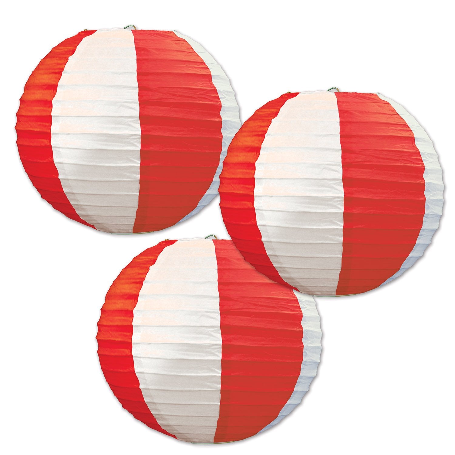 Beistle Stripes Paper Lanterns, 9 1/2-Inch, Red/White