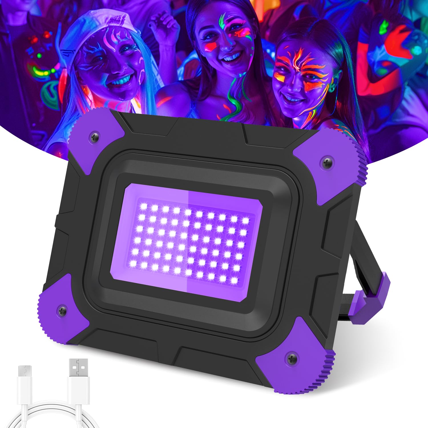 T-Sun Rechargeable Black Light, 405Nm Uv Flood Light, Waterproof, 1-Pack, Black, Model F0220-Pp