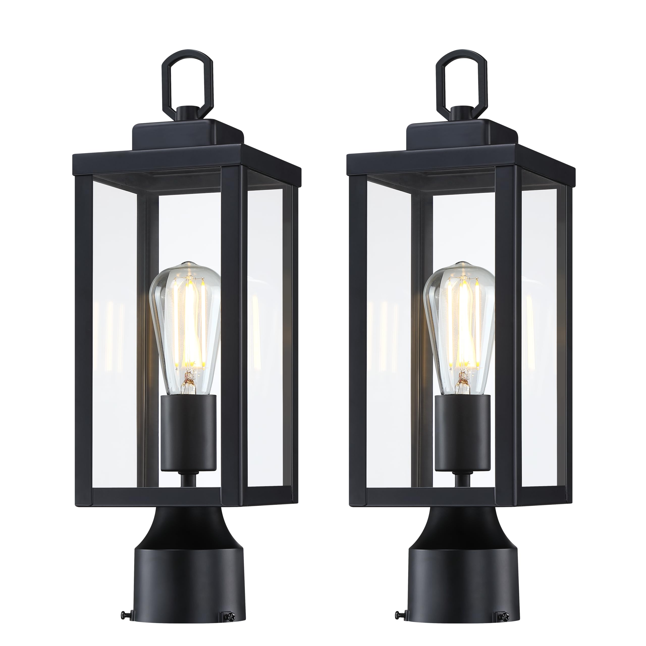 GRUENLICH Outdoor Post Lighting Fixture Pole Lantern, E26 Medium Base Max 60W, Metal Housing Plus Glass, Matte Black Finish, Bul