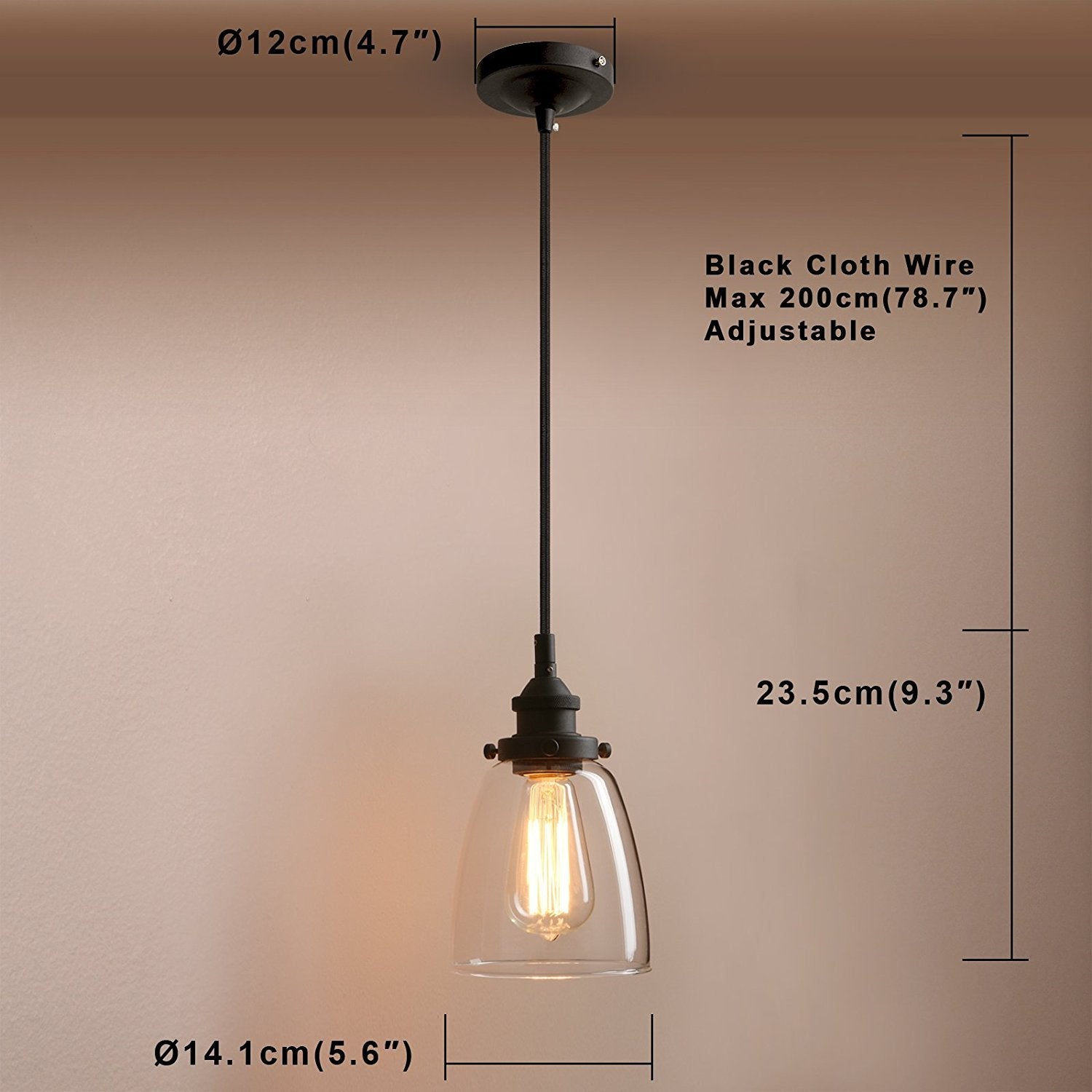 Pathson Rustic Oval-Shaped Style Pendant Light Dia 5.6    With Metal Base Cap And Adjustable Textile Cord Industrial Simple Desi