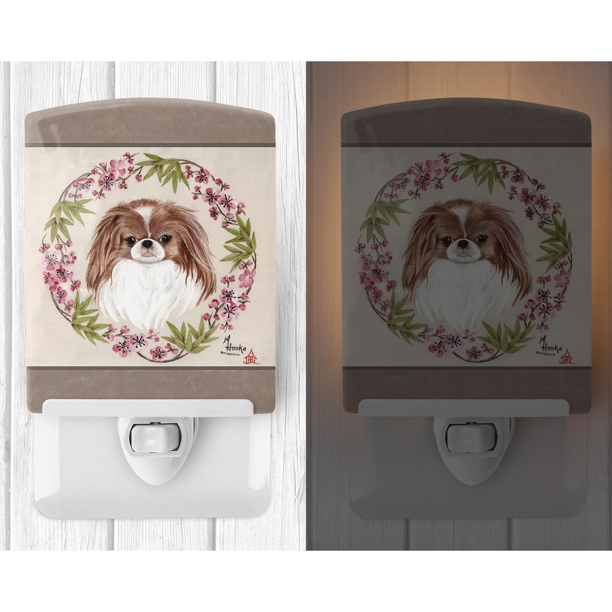 Carolines Treasures Night Light, Ceramic, Japanese Chin Wreath of Flowers, UL-Certified, 6x4x3 inches
