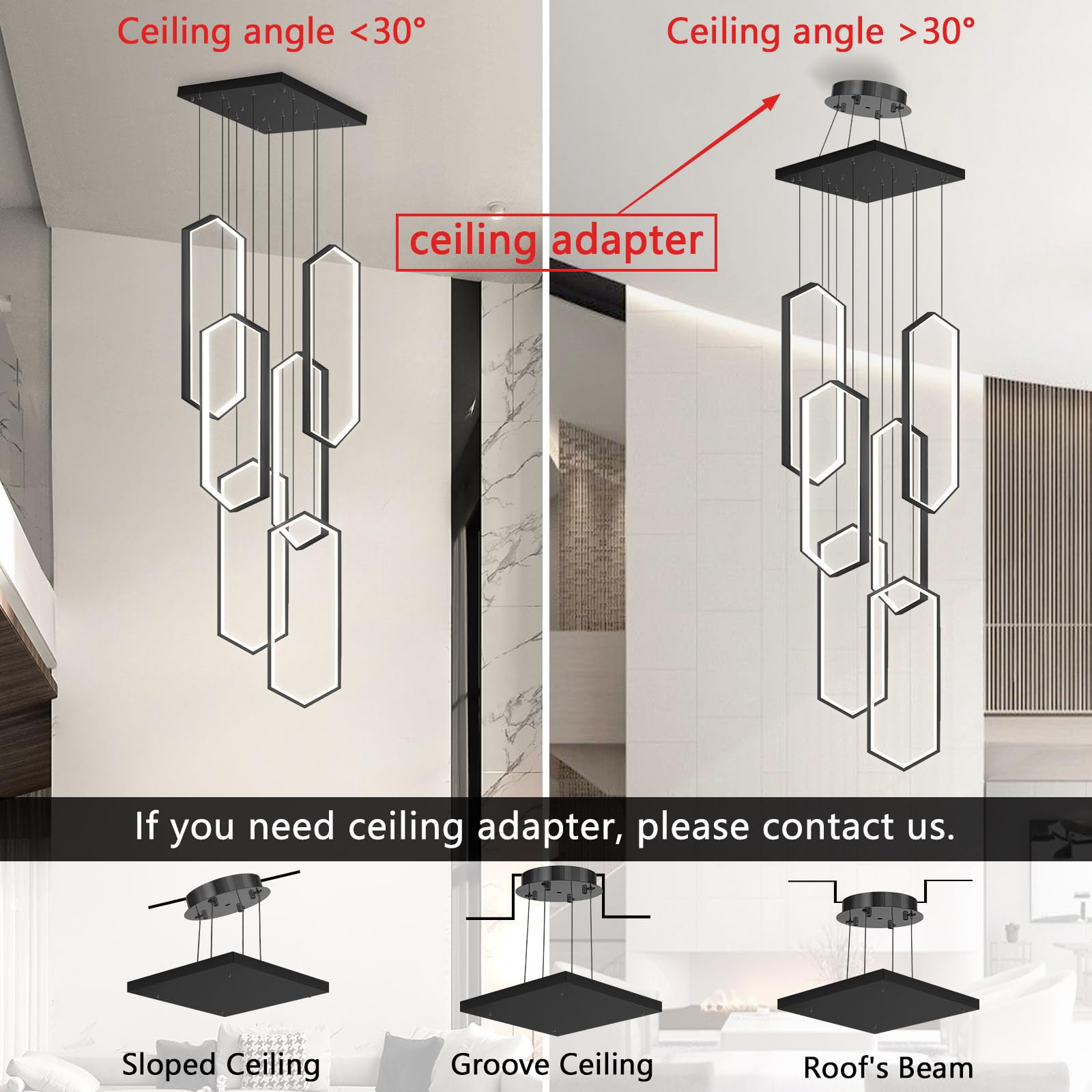 dolria Modern Chandelier LED Pendant Light, Dimmable, 20in x 9.4in, Black, Model PC1015-6*50B, Flush Mount for Foyer/L