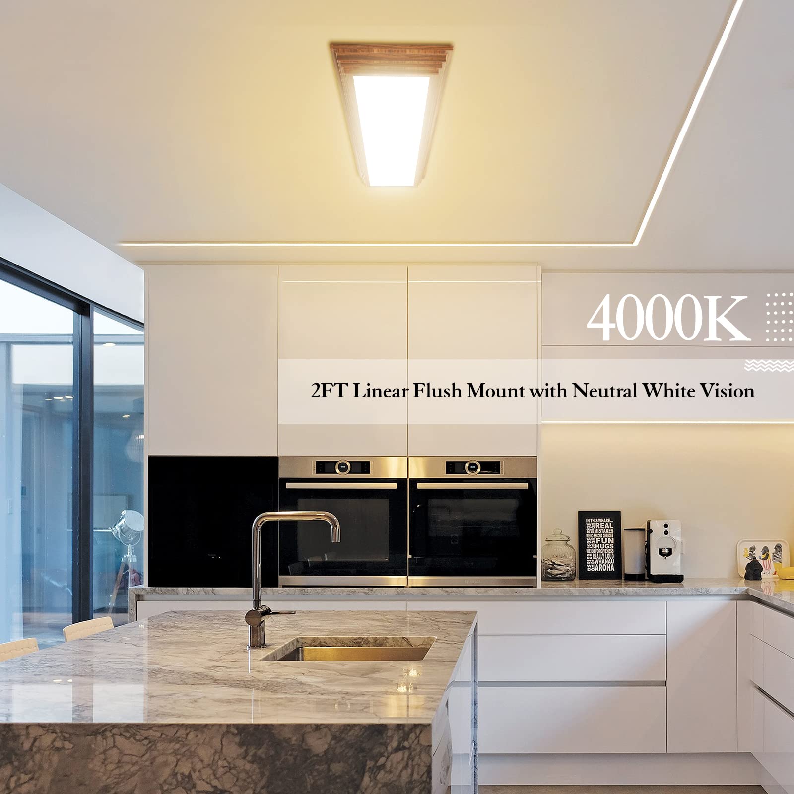 Faithsail 2Ft Led Light Fixture With 3000K/4000K/5000K Cct Selectable Dimmable 2 Foot Led Linear With Wooden Look 30W 3300Lm Flu