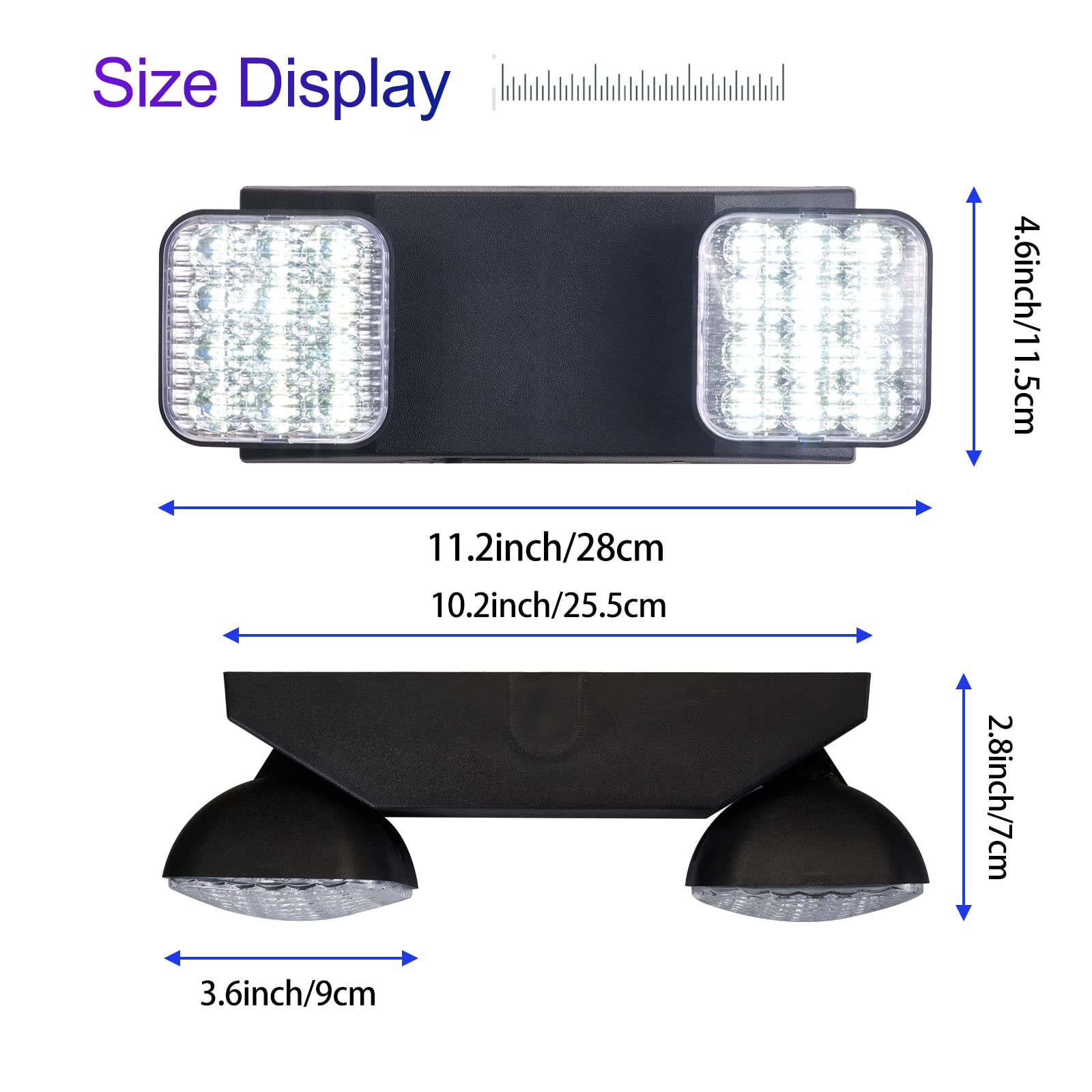 Cm Mzy Black Emergency Lights With Battery Backup,Commercial Emergency Light,Two Adjustable Led Light Head Emergency Lighting Fi