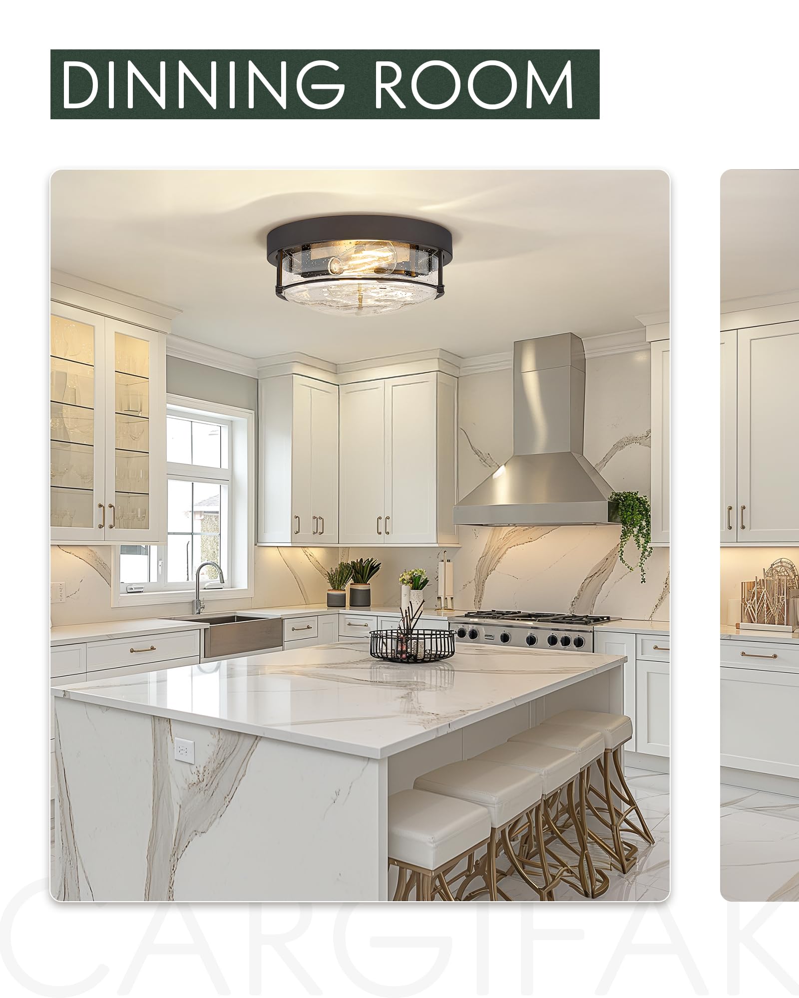 Cargifak 12-Inch Flush Mount Ceiling Light  Modern Farmhouse Style With Bubble Glass Shade  Oil Rubbed Bronze Finish  Ideal For Living Room  Bedroom  Or Dining Room - Model Ckcl4822-2W-Sgorb