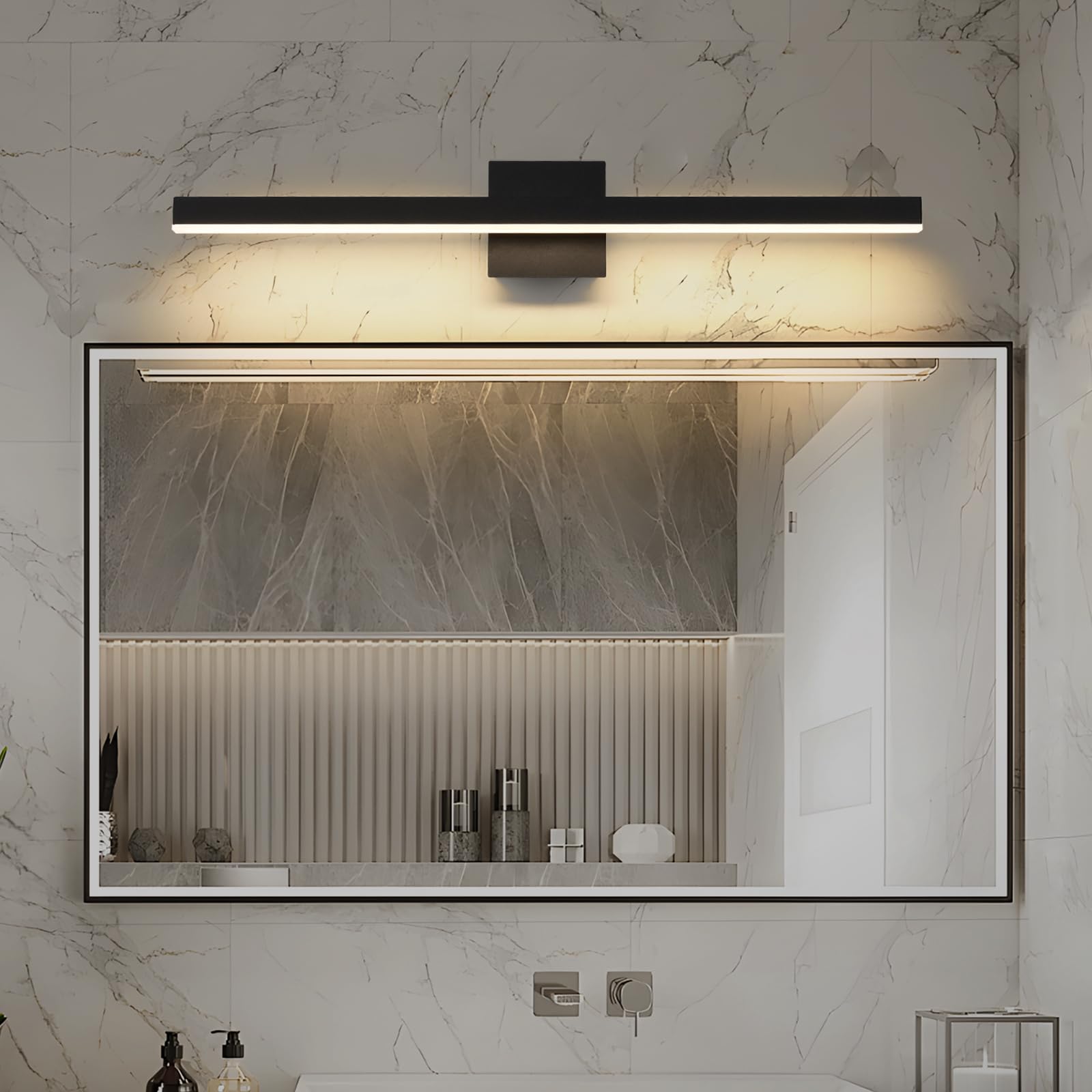 Joossnwell Black Bathroom Light Fixture 5CCT Dimmable Vanity Light 31.5 Inch Acrylic Model 7560-18W-SN-5CCT