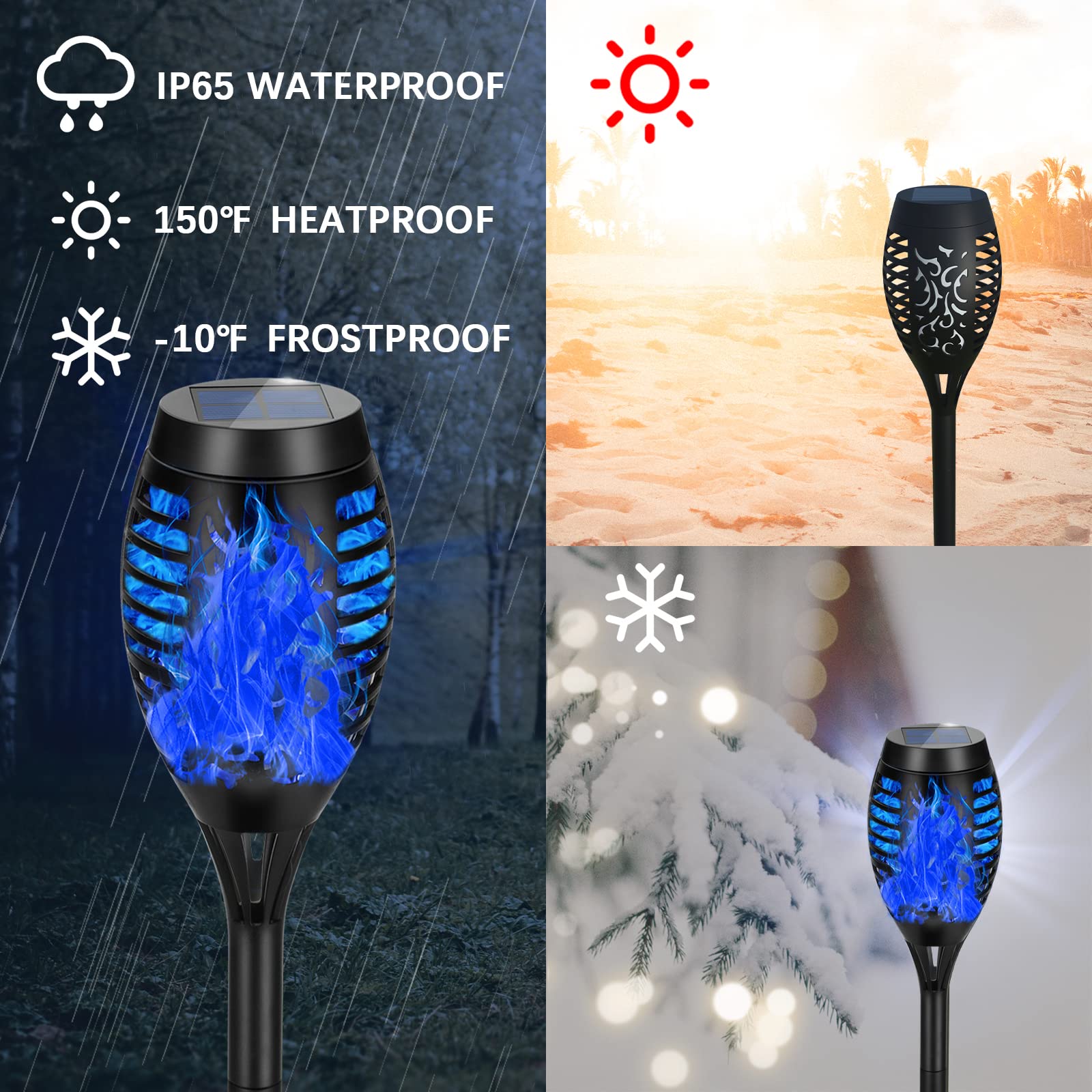 Aounq Solar Lights Outdoor Waterproof, 4 Pack Blue Solar Torch Lights Outdoor With Flickering Flame, Outdoor Solar Lights For Ya