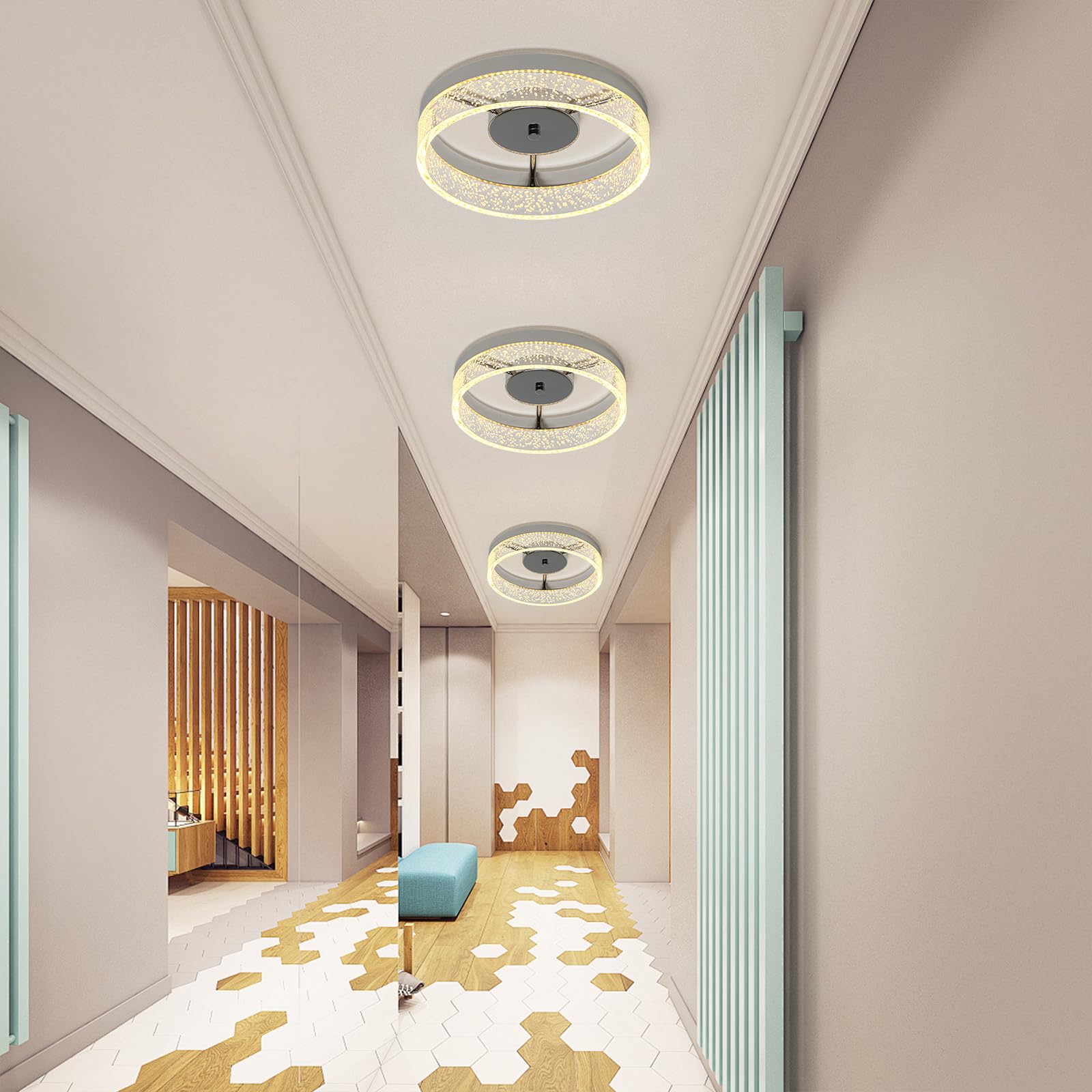 Jaycomey LED Flush Mount Ceiling Light, 11.6in  Round, Dimmable, Acrylic Seed Lampshade, Brushed Nickel, Model MX0790-CH