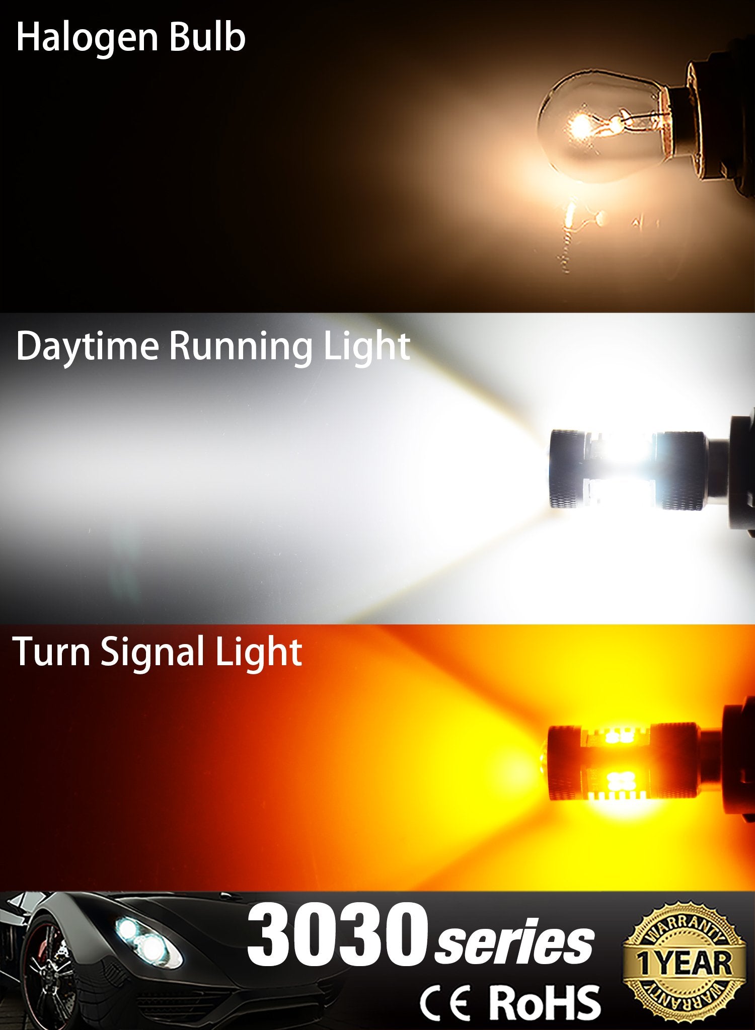 JDM ASTAR Extremely Bright 3030 Chipsets White/Yellow 1157 2057 2357 1157A 2057A 2357A Switchback LED Bulbs with Projector For T