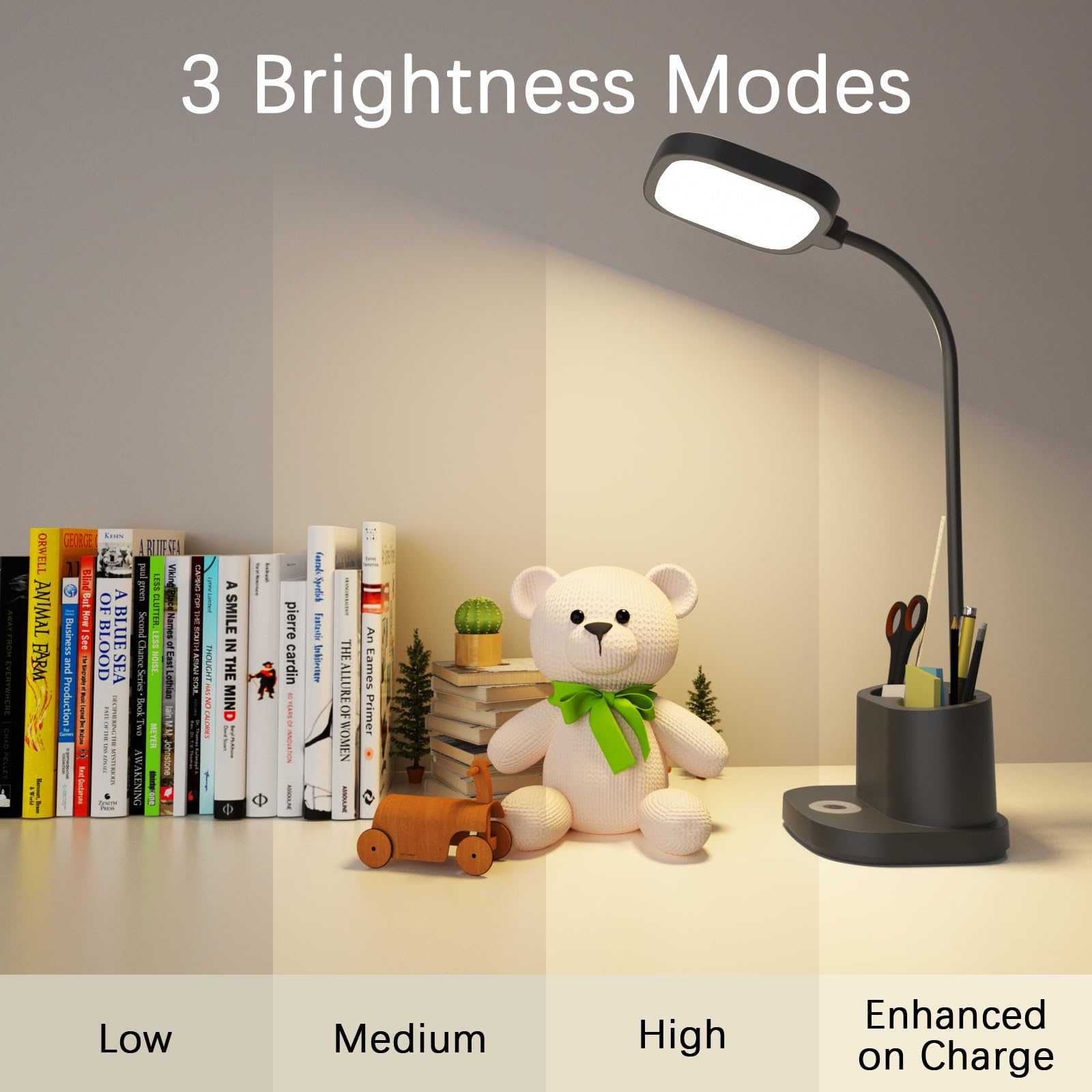 Led Desk Lamps For Office Desktop With Usb Charging Port, 3 Bright Lighting Modes, Rechargeable, Cordless, Powered Operated, Pen