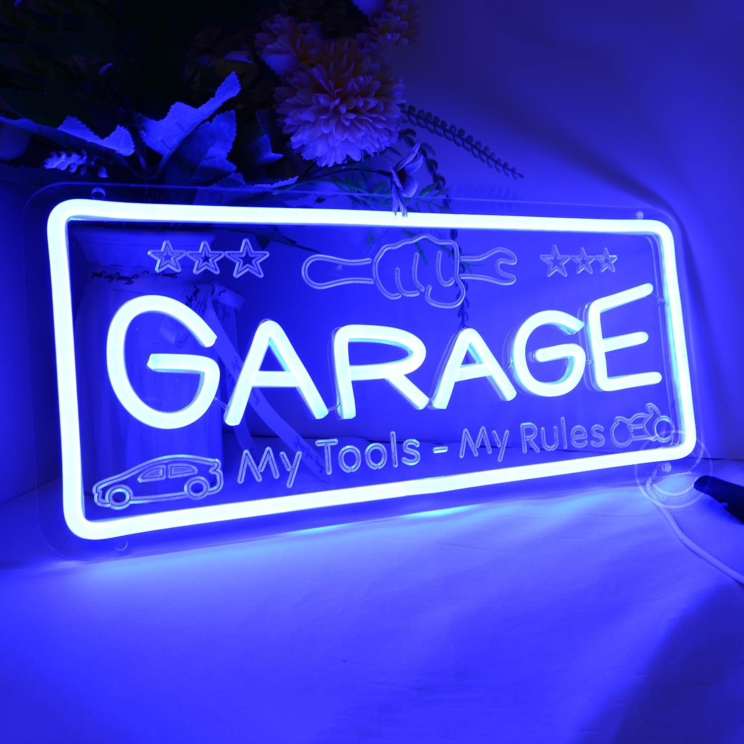 Britrio Blue Garage Neon Sign For Man Cave Garage Tool Room Shop Wall Art Sign Decoration FatherS Day Christmas Birthday Gift For Dad Husband 5V Usb Powered(15.75X7)