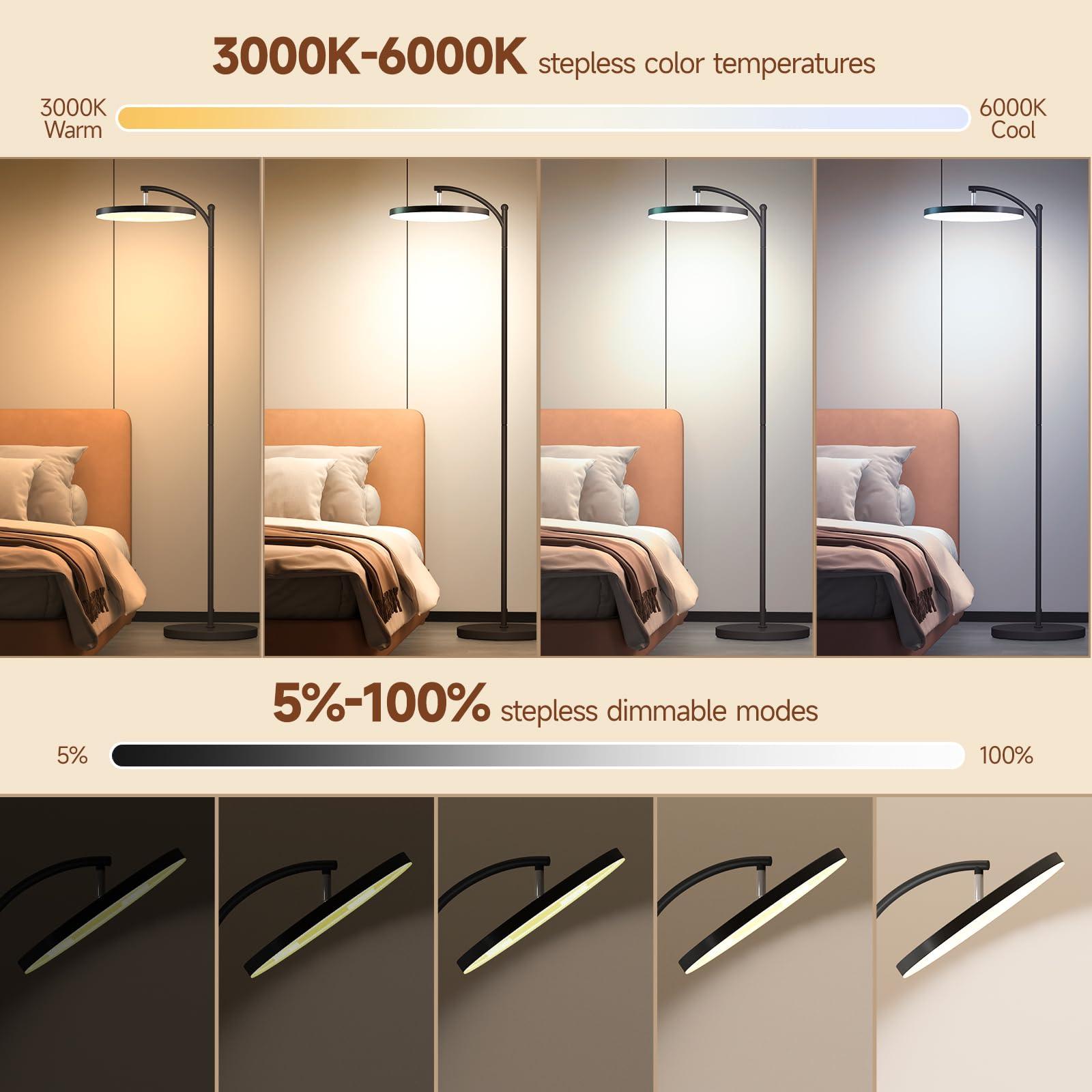 Aisutha Led Floor Lamp, 32W/3000Lm Super Bright Arc Floor Lamp, 3000K-6000K Stepless Dimming, 70.8 Inch Standing Tall Lamp With