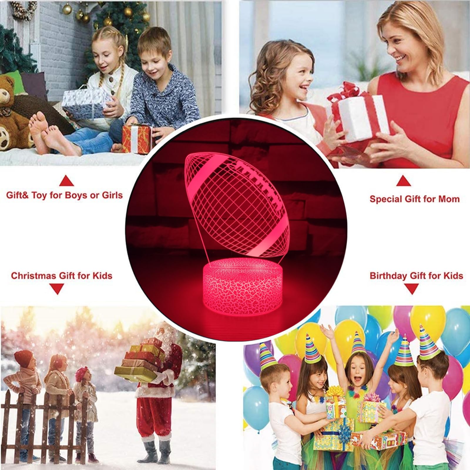 I-Chony Football Night Light, Led 3D Illusion Lamp, 7 Colors Auto Gradual Changing, Dimmable Football Gift For Kids Boys Girls T