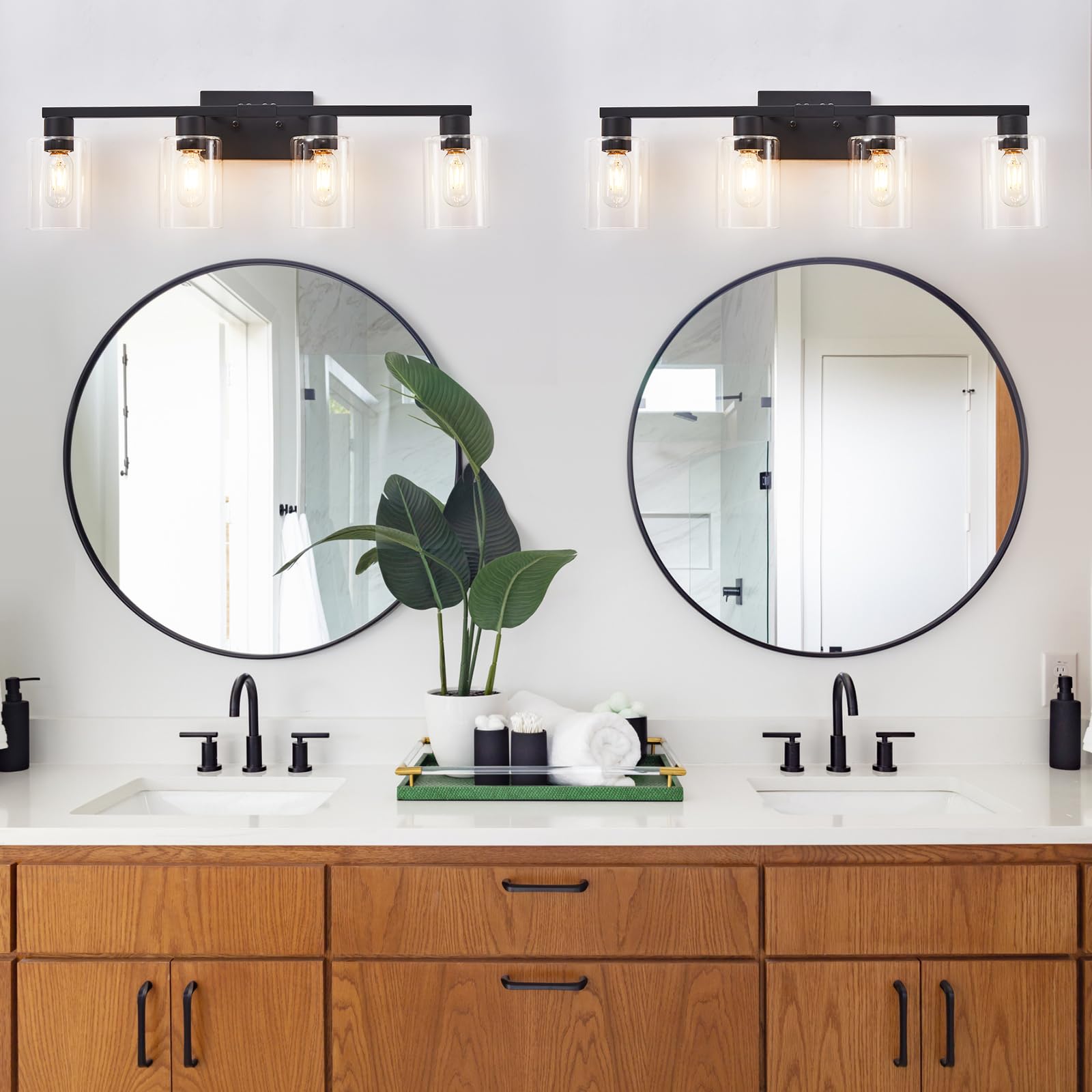 Sopeas 4 Light Bathroom Vanity Light Fixtures  Black Farmhouse Bathroom Vanity Light With Clear Glass Shade  Bathroom Lighting Fixtures Over Mirror  Vanity Lights For Bathroom Mirror