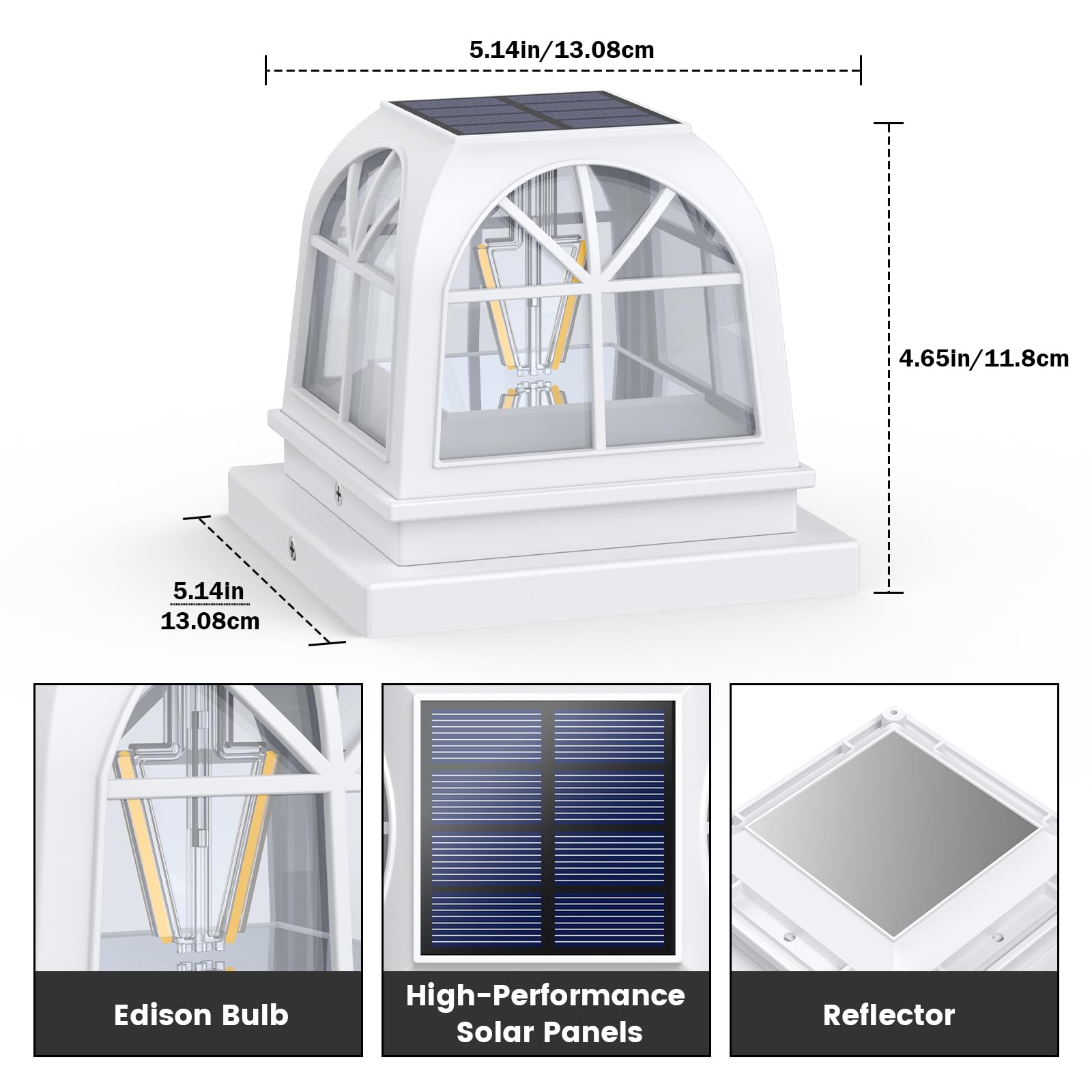 SIEDiNLAR Solar Post Lights - 6 Pack Warm White Edison LED Bulbs for 4x4 & 5x5 Posts, Durable White ABS, Outdoor Fence Decoration