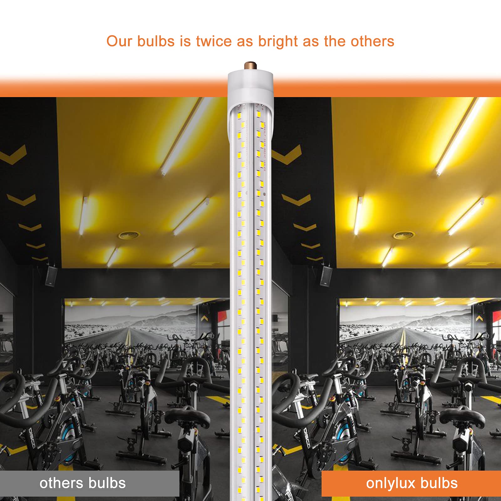 ONLYLUX 8ft LED Bulbs, 90W 5000K, 12150lm, T8/T10/T12, FA8 Single Pin, Clear Cover, 8 Pack