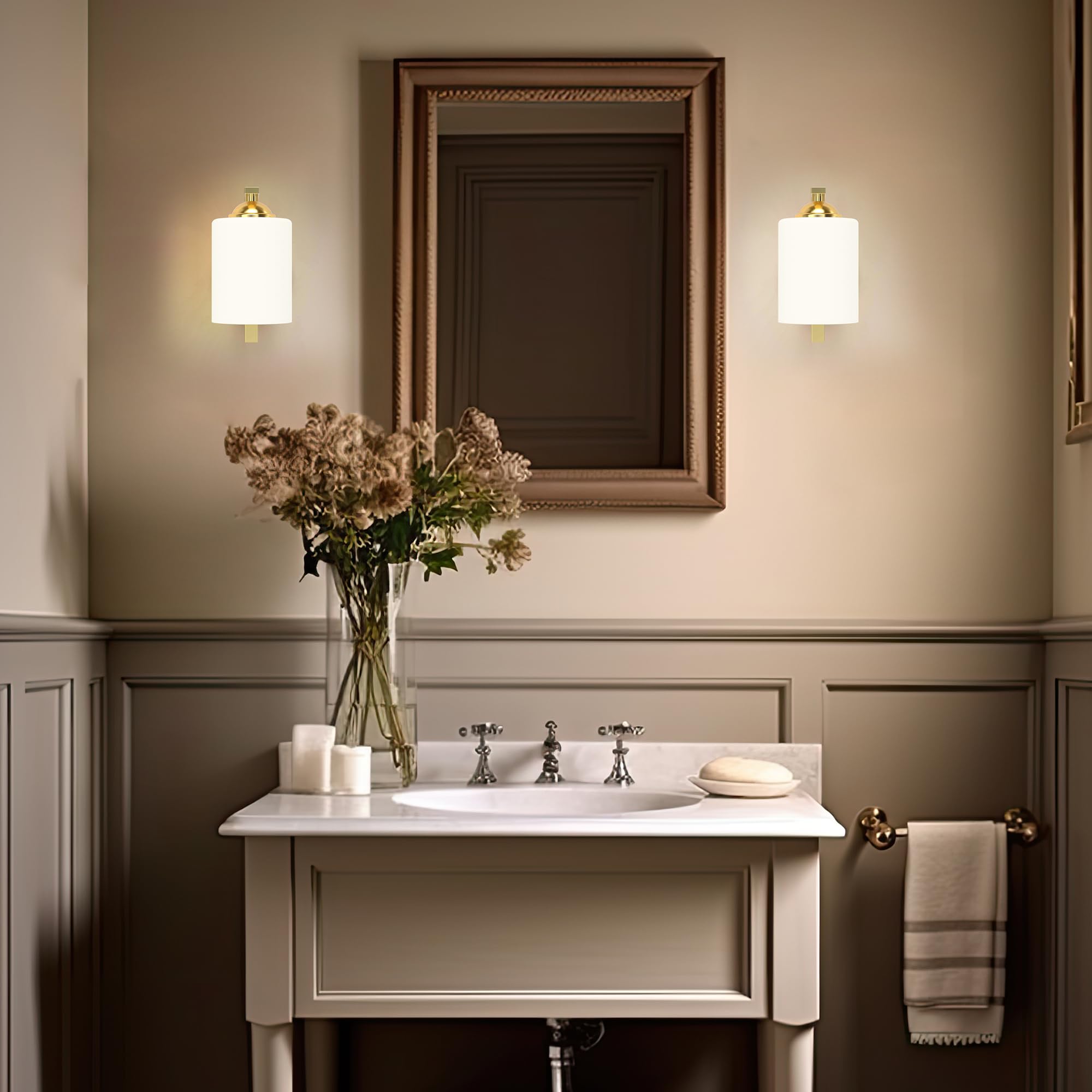 Wall Sconces Lights Lamp For Bedroom Bathroom  Modern Vanity Light Fixtures  Gold Farmhouse Wall Mount Lighting Lanterns With Glass Shade For Living Room Mirror Hallway Kitchen