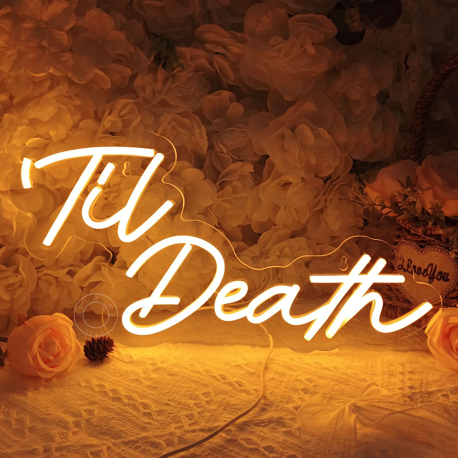 Sylhome 'Til Death Led Neon Light Sign - Warm White Wedding Party Decor 16.9" X 8.7"