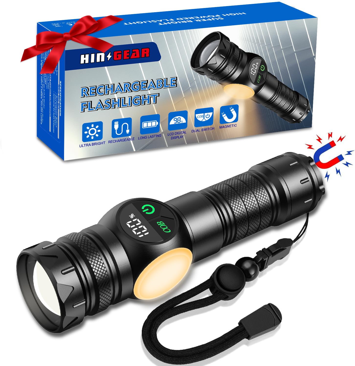 HinsGEAR Flashlights High Lumens, Rechargeable Flashlight 500,000 Lumens with Magnetic, Bright Flash Light 9 Modes with 5000 mAh