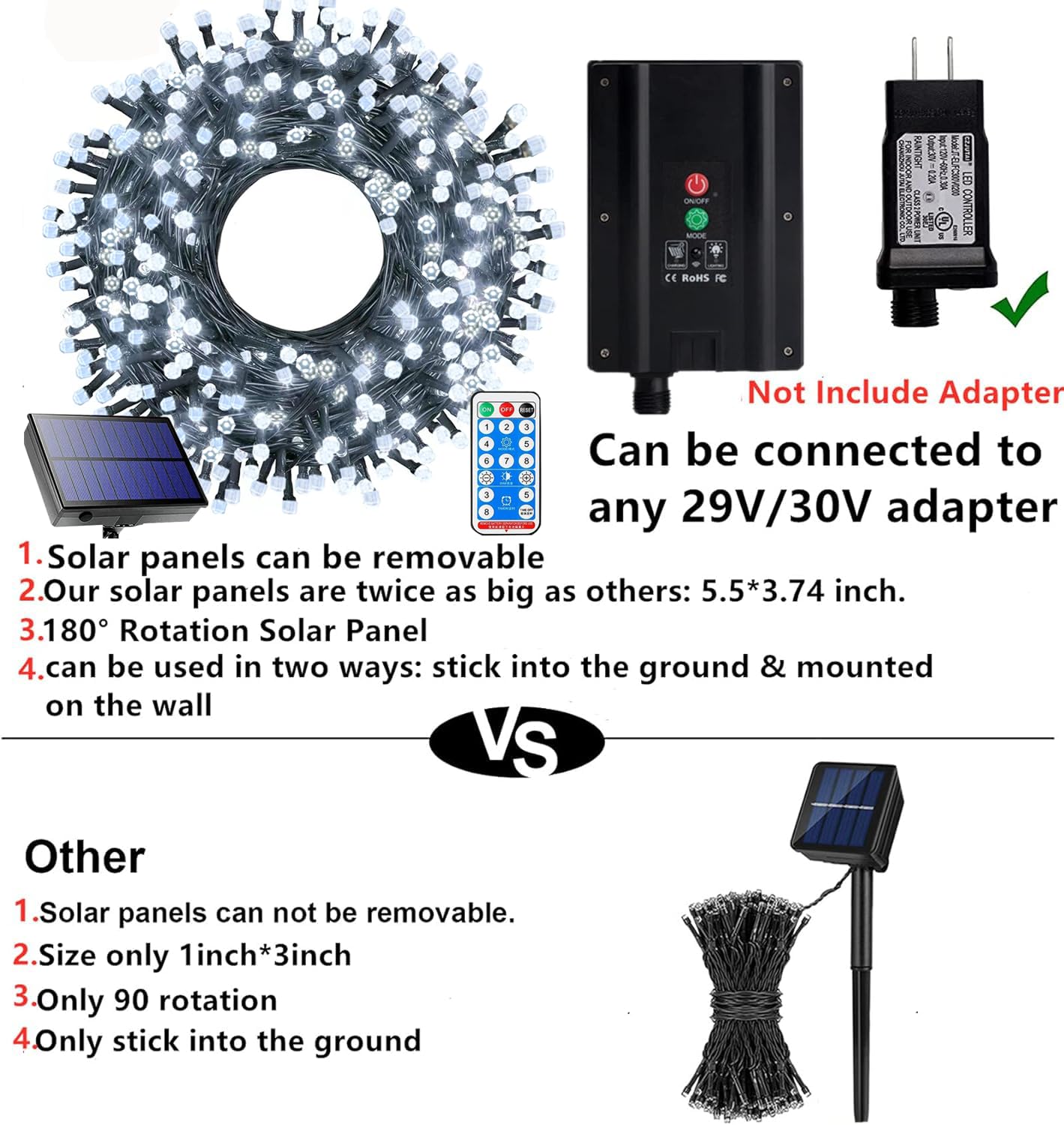 Ucutely Solar Christmas Lights Outdoor 115 Ft 300 LED Waterproof White Model UZ004