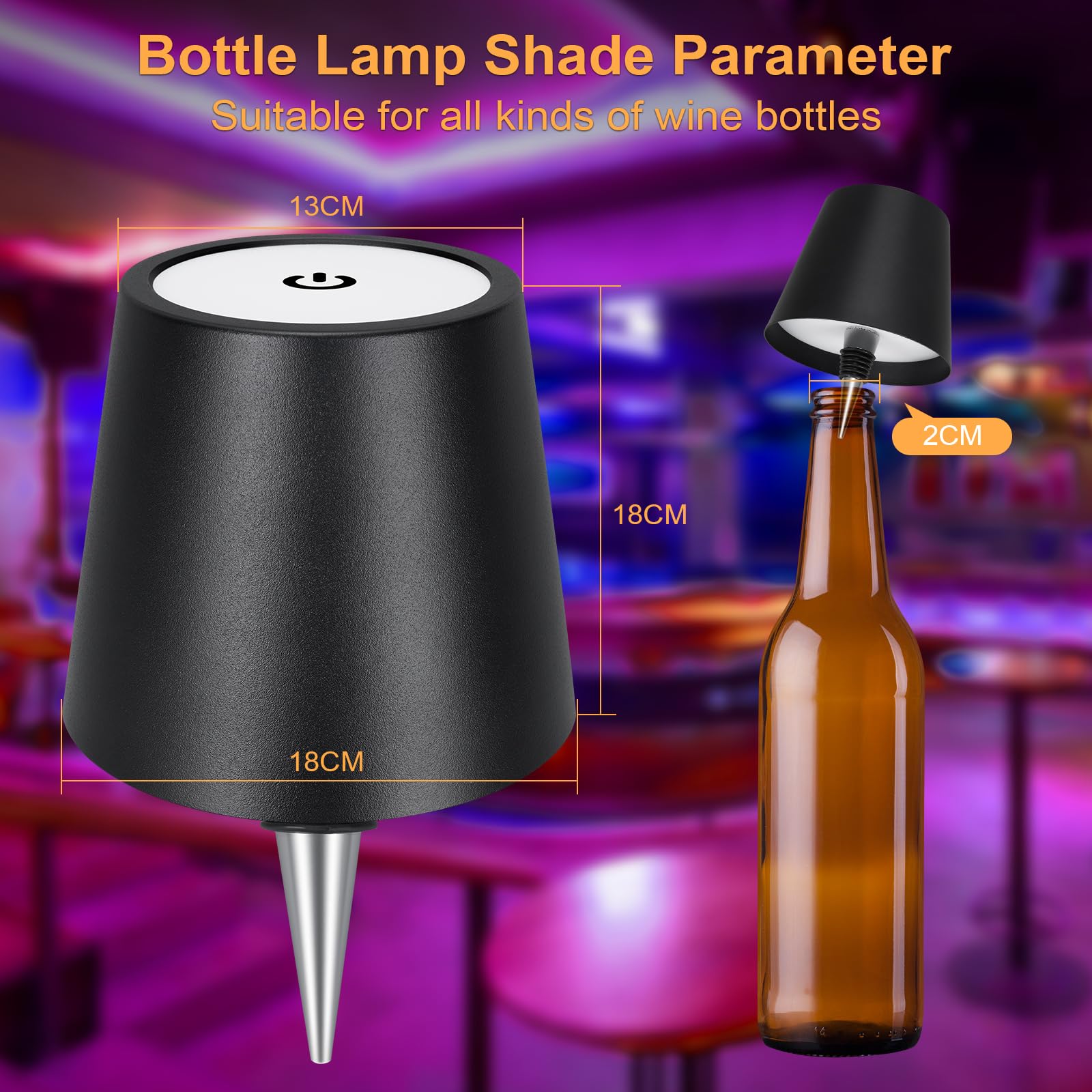 Dusktec Wireless Wine Bottle Lampshade, 8 Rgb Light Modes, Light Temperature 3000-6500K, Rechargeable Touch Wine Bottle Lamp, Po