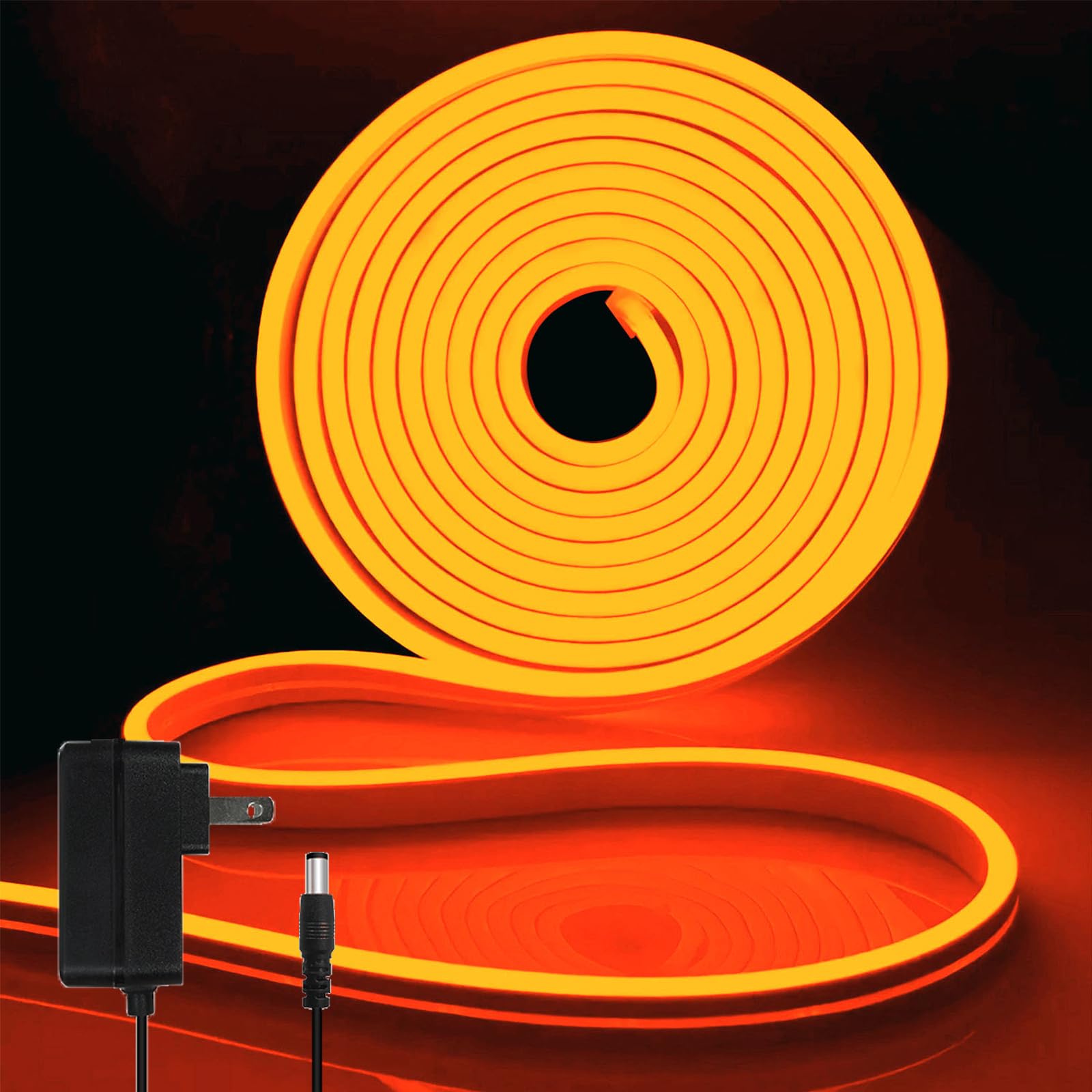 iNextStation LED Strip Lights, 16.4FT Orange Neon Rope Lights, 12V Waterproof Silicone with Power Adapter