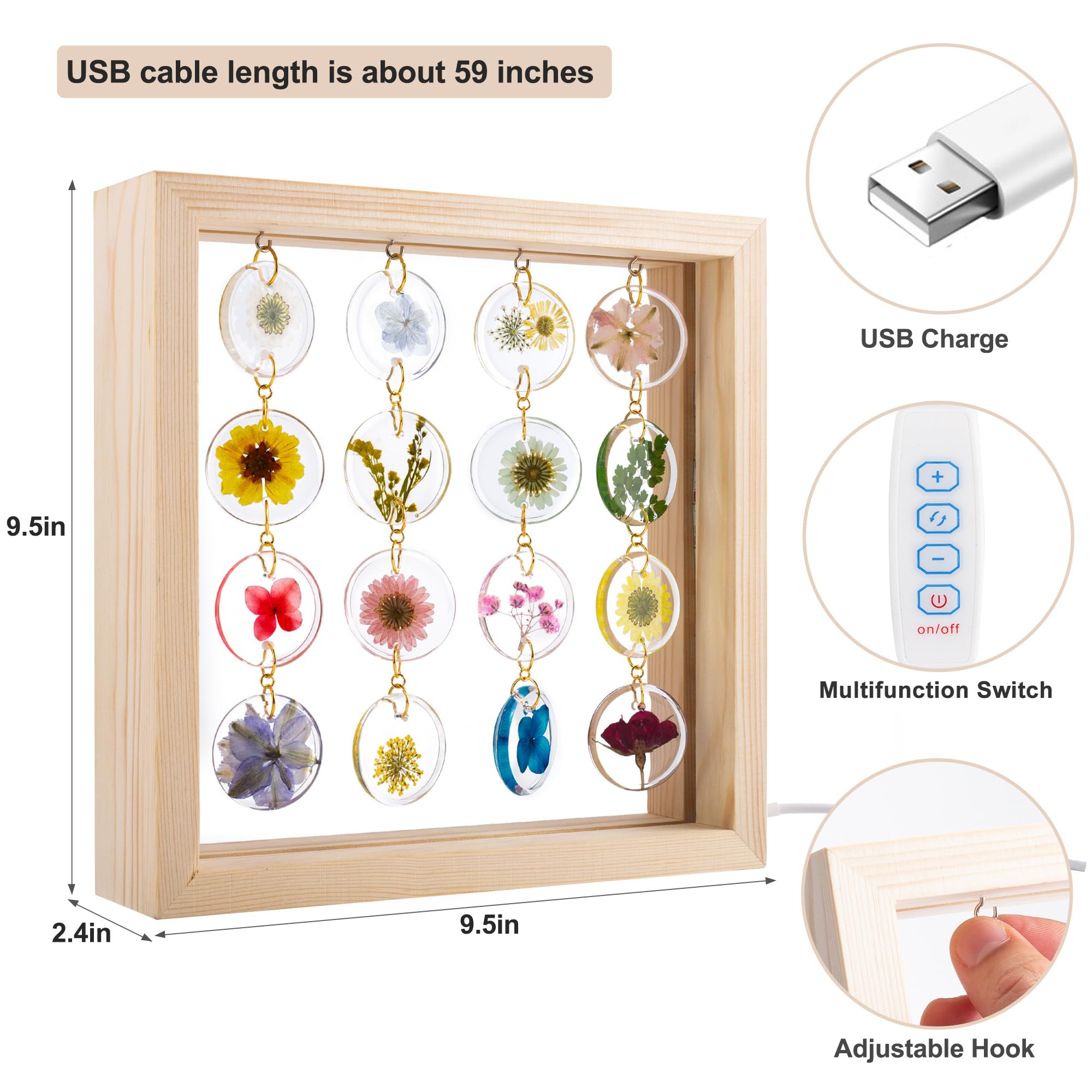 SMUK Handmade Dried Flower LED Desk Lamp, 3-Way Dimmable, Burlywood, 4" Circle, Model SH14, Cute Bedside Table Lamp