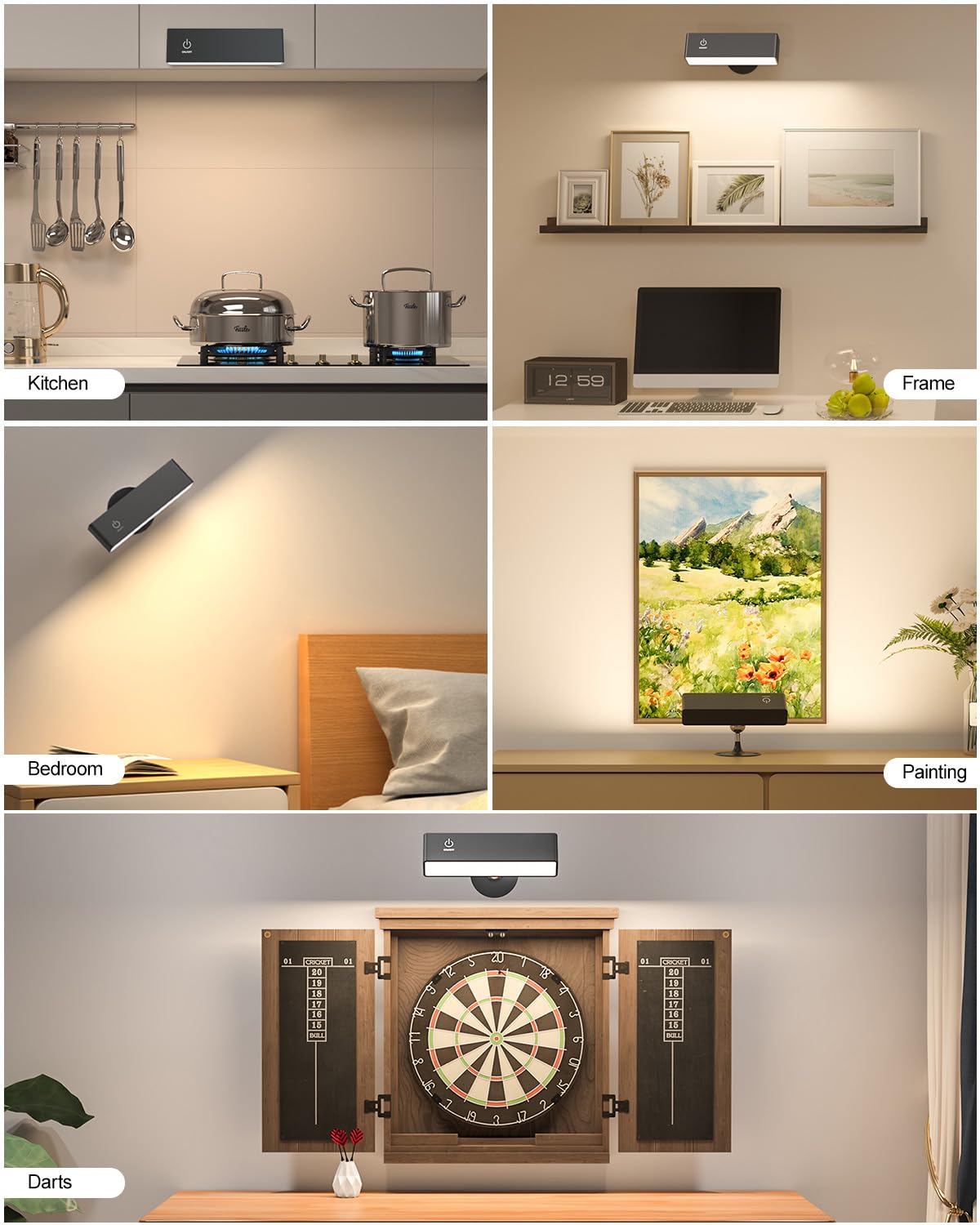 DetarZinLED Rechargeable Magnetic Wall Sconce, Battery Operated, Black, 1 Pack, Remote Control, Ideal for Bedroom, Kitchen, Living Room