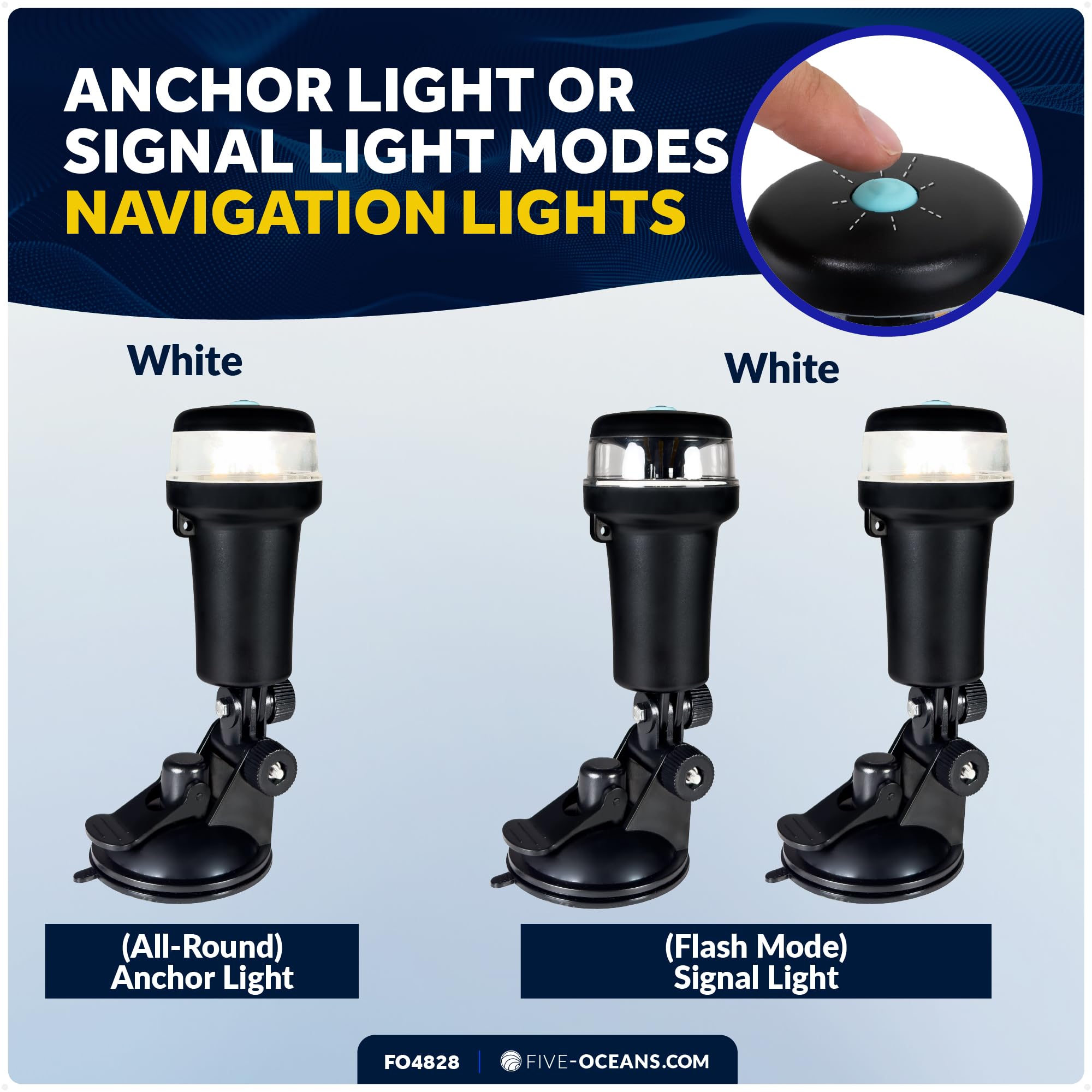 Five Oceans LED Boat Navigation Light, 2 NM Visibility, IP67 Waterproof, Black, Model 4820