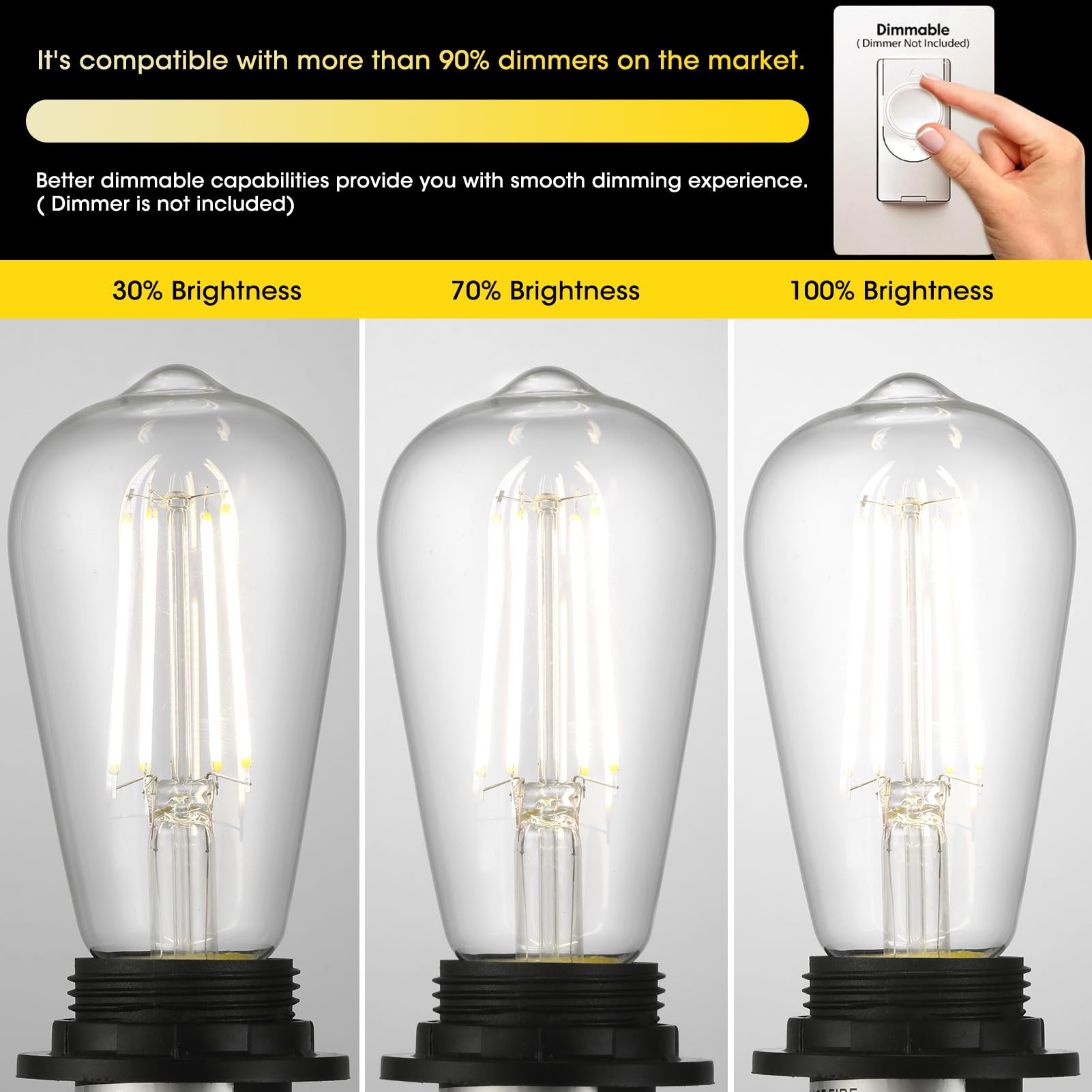 Gozelux Led Edison Light Bulbs, 12Pcs Vintage 6 Watt, Equivalent 60W Incandescent Light Bulbs, E26 Medium Base Dimmable Decorati