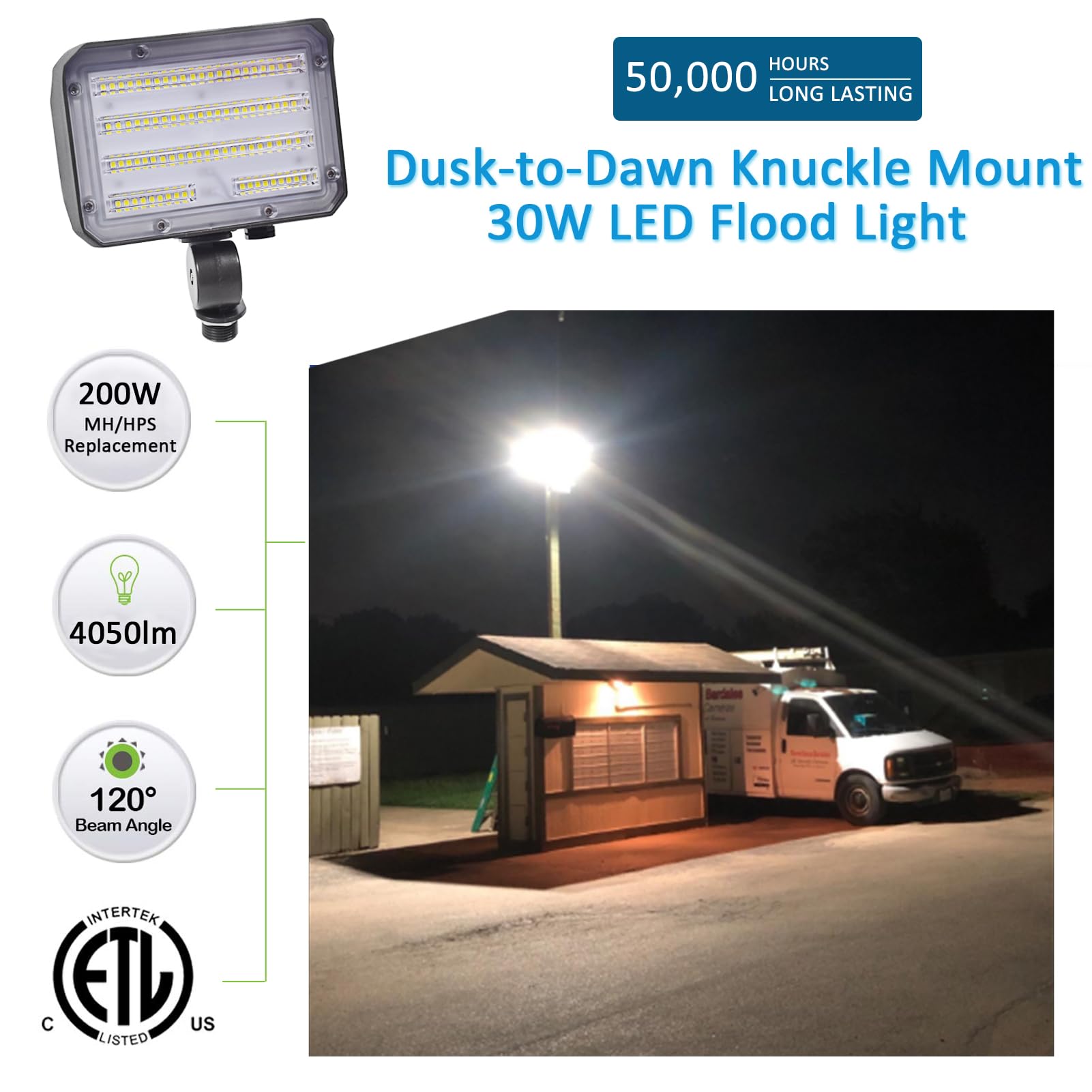 Szgmjia 30W Led Flood Light With Knuckle, Outdoor Security Fixture Light With Dusk-To-Dawn Photocell 5000K 4,050Lm(200W Equivalent) Waterproof With Base Ac100-277V For Wall Mount Entrance Garden Yard