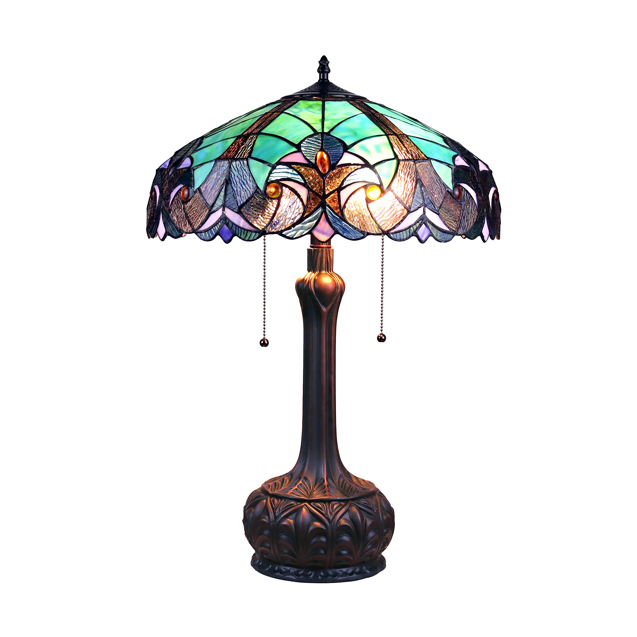 Chloe Lighting 2-Light Victorian Table Lamp Antique Dark Bronze 18in Shade Multicolor Glass Model CH18780VG18-TL2