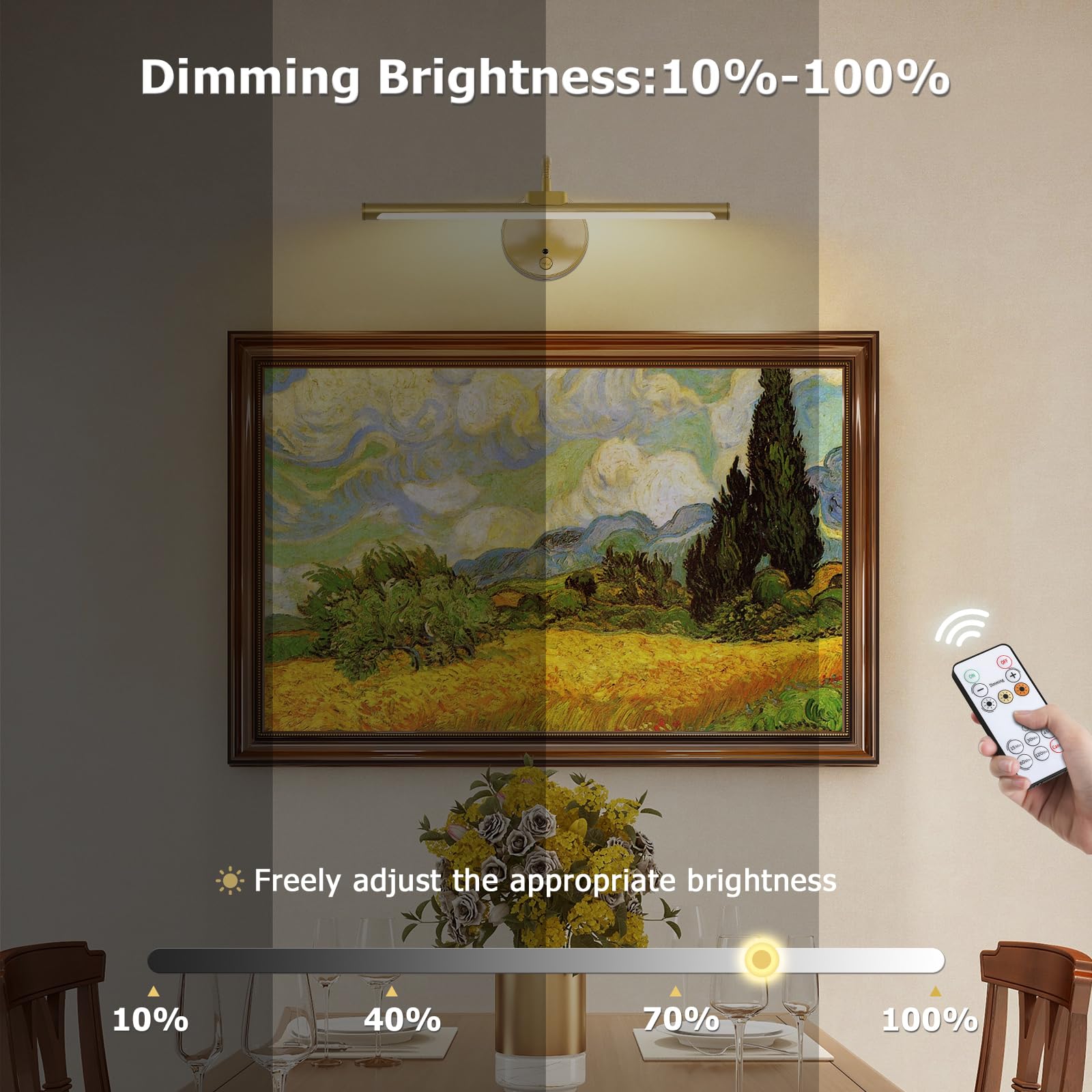 Picture Lights For Wall - Wireless Rechargeable Led Light With Remote  Adjustable Arm  Gold Battery Operated Display Lighting For discomfort-reducingtings  Bedroom  Gallery Wall D?Cor (Gold  12.6 Inch - 1Pack)