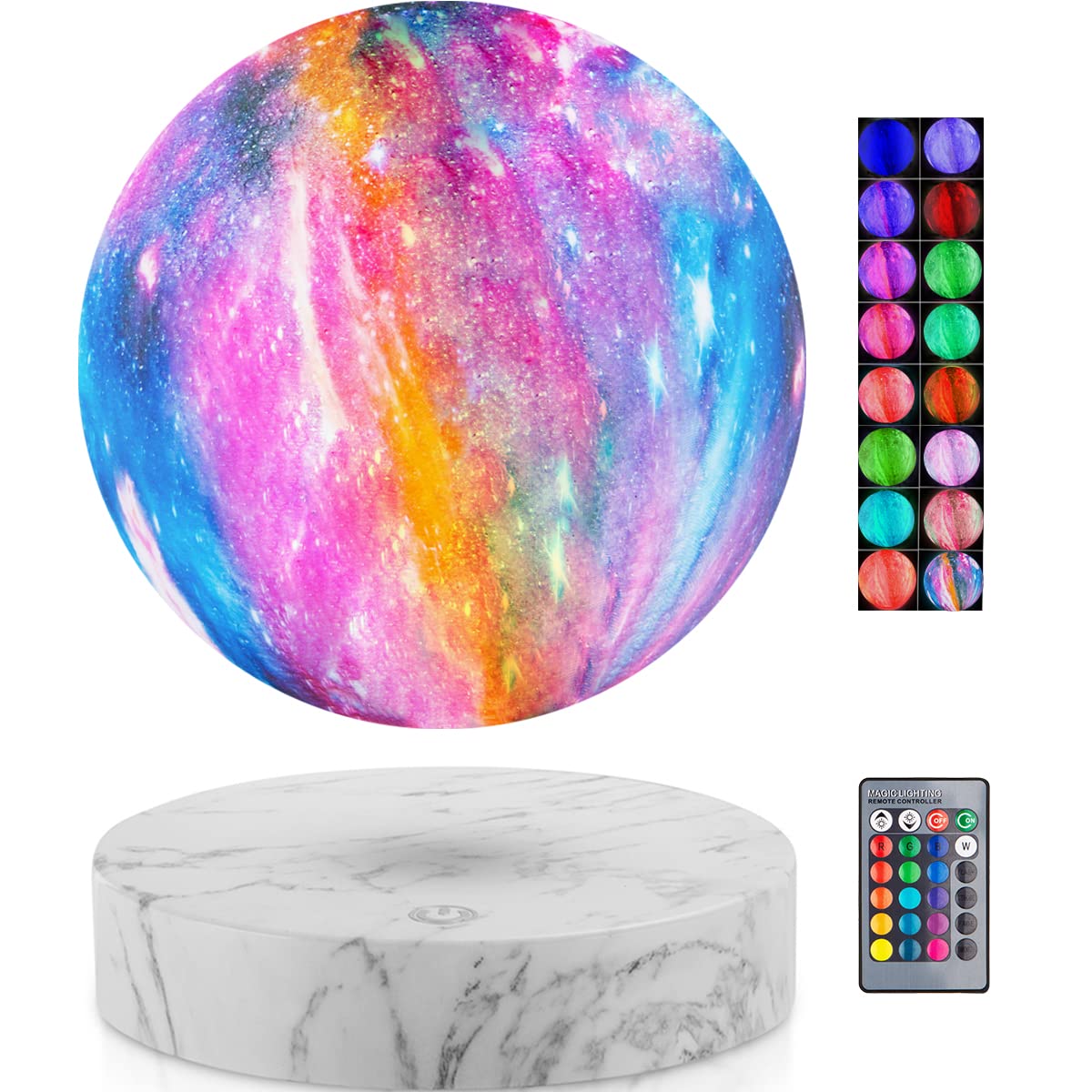 VGAzer Levitating Moon Lamp - 3D Printing LED, 16 Colors, 20 Modes, Marble Base, Model VA1213
