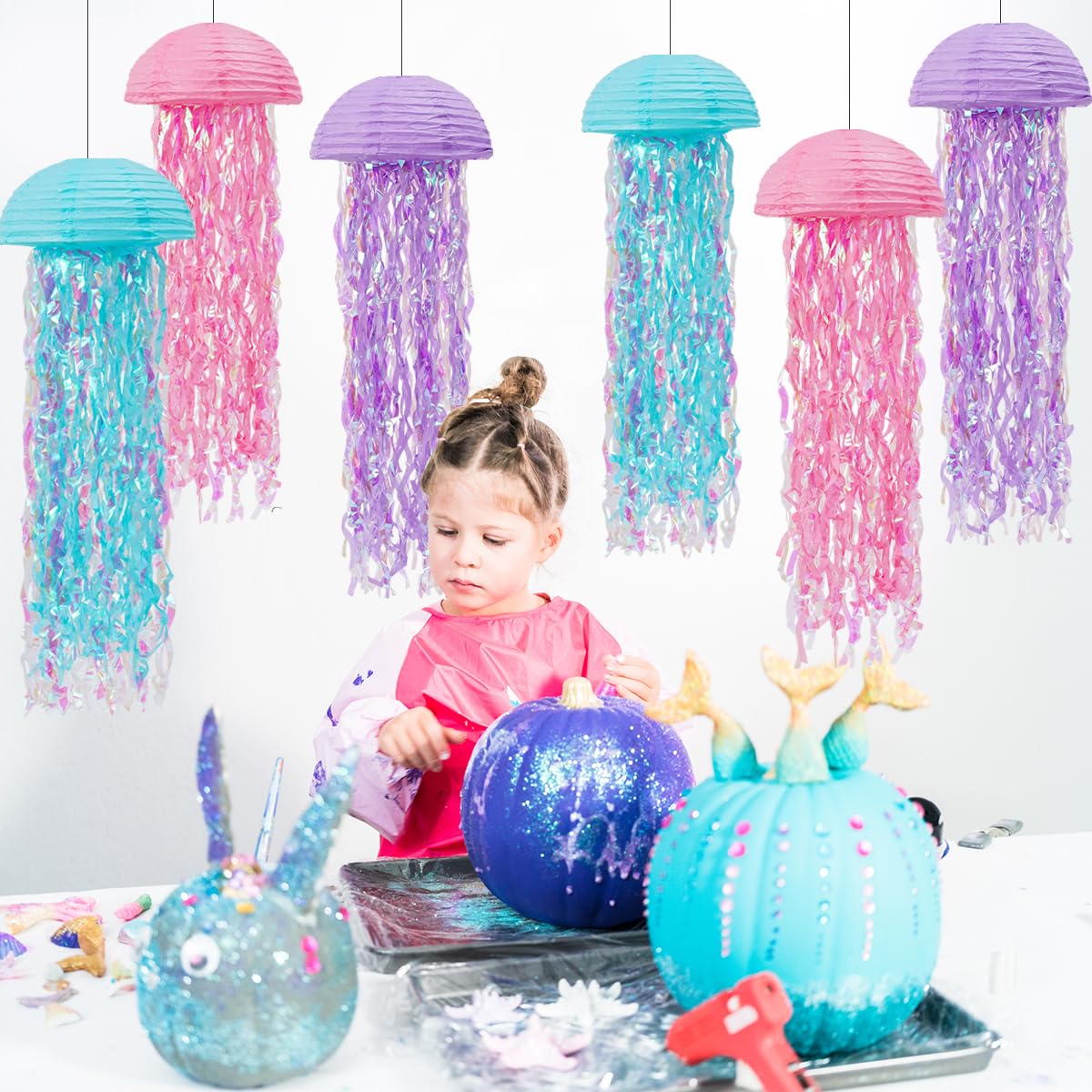 Mermaid Birthday Decorations, Jellyfish Paper Lanterns Pink Lavender Blue Hanging Lantern For Mermaid Baby Shower Theme Under Th