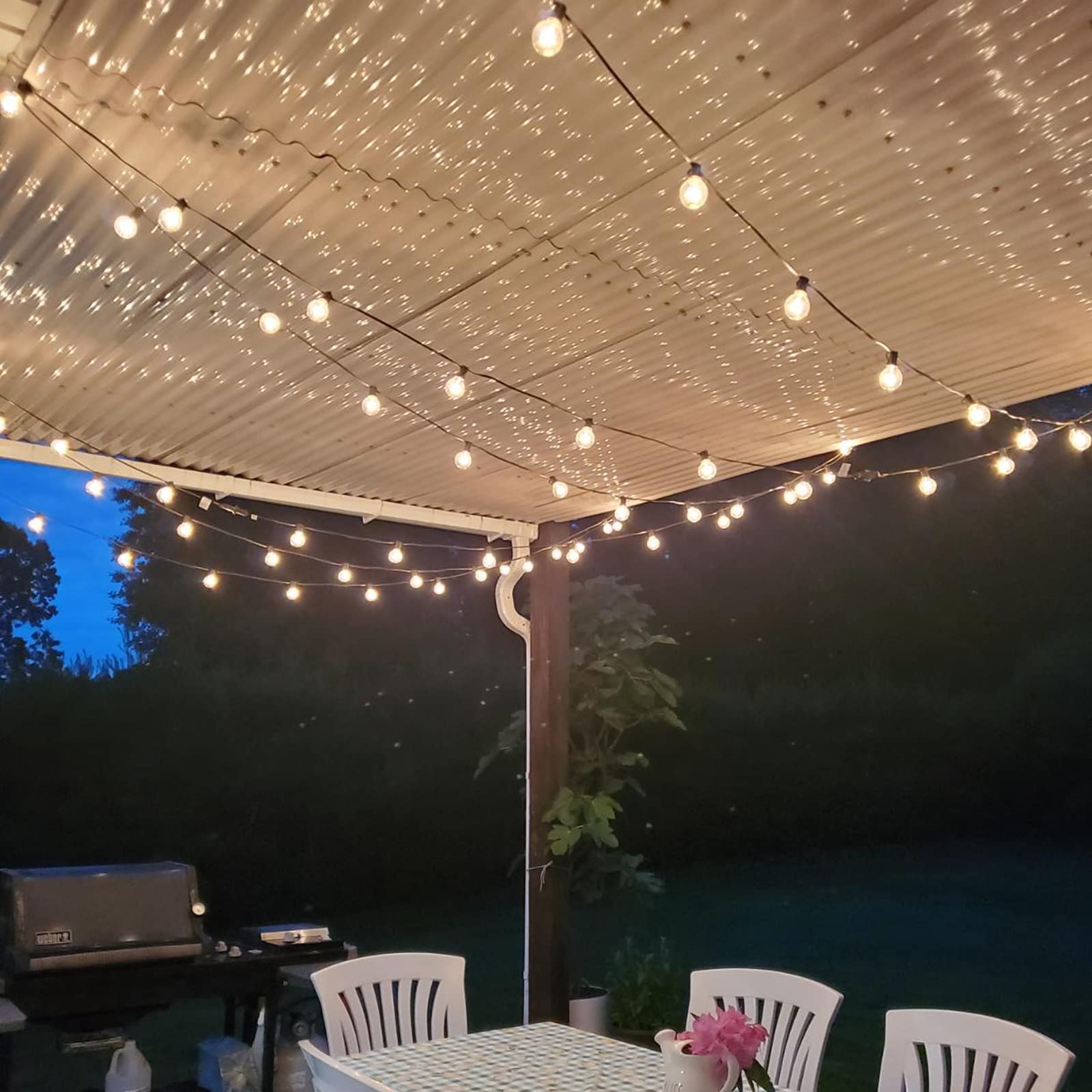 SUNSGNE Outdoor Globe String Lights, 50ft, 53 Bulbs, Black, Connectable, Commercial Hanging Lights for Patio, Christmas, Wedding Decor