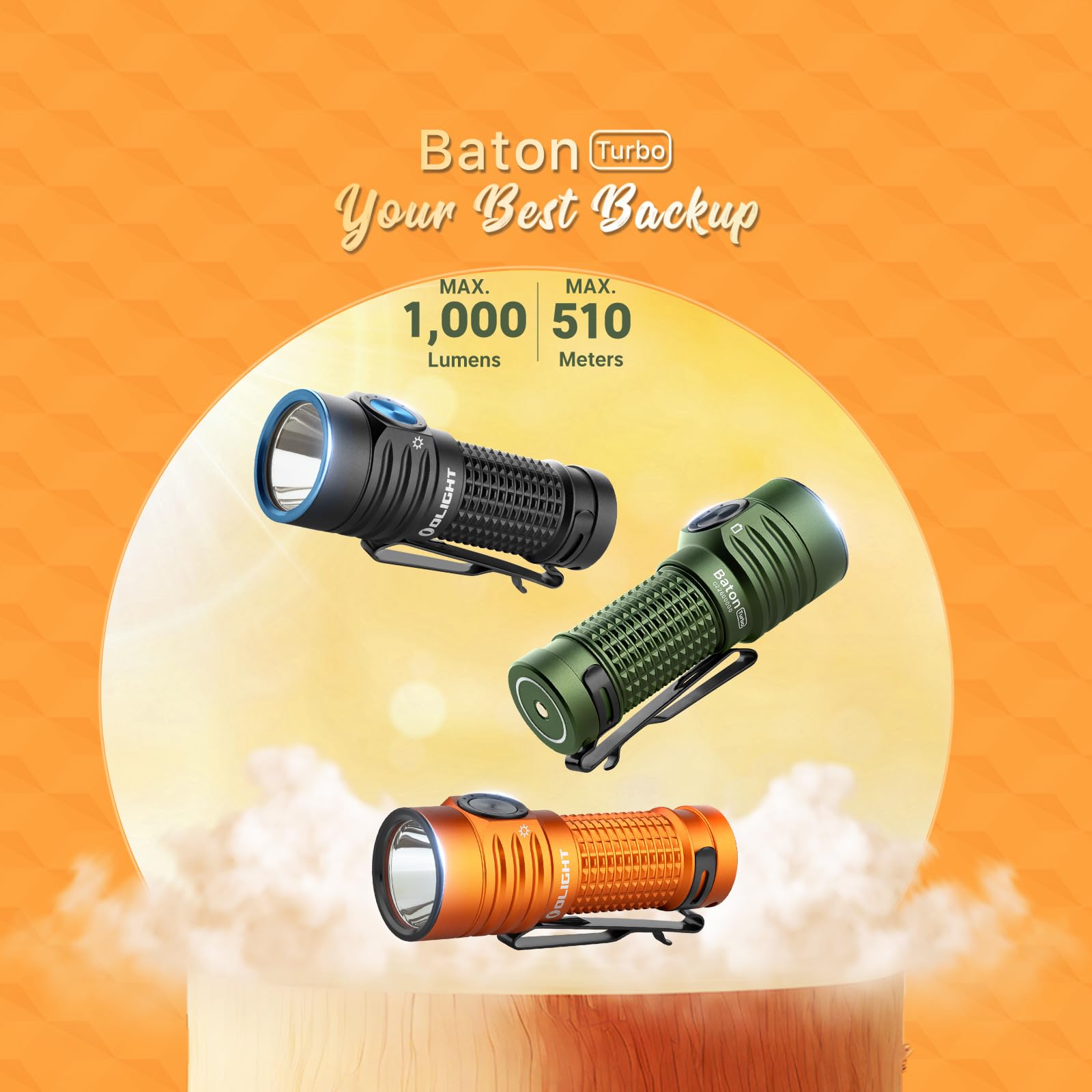Olight Batonturbo Edc Rechargeable Flashlight 1000 Lumens, Compact Dual-Switches Led Bright Pocket With 510 Meters Long Throw Fo