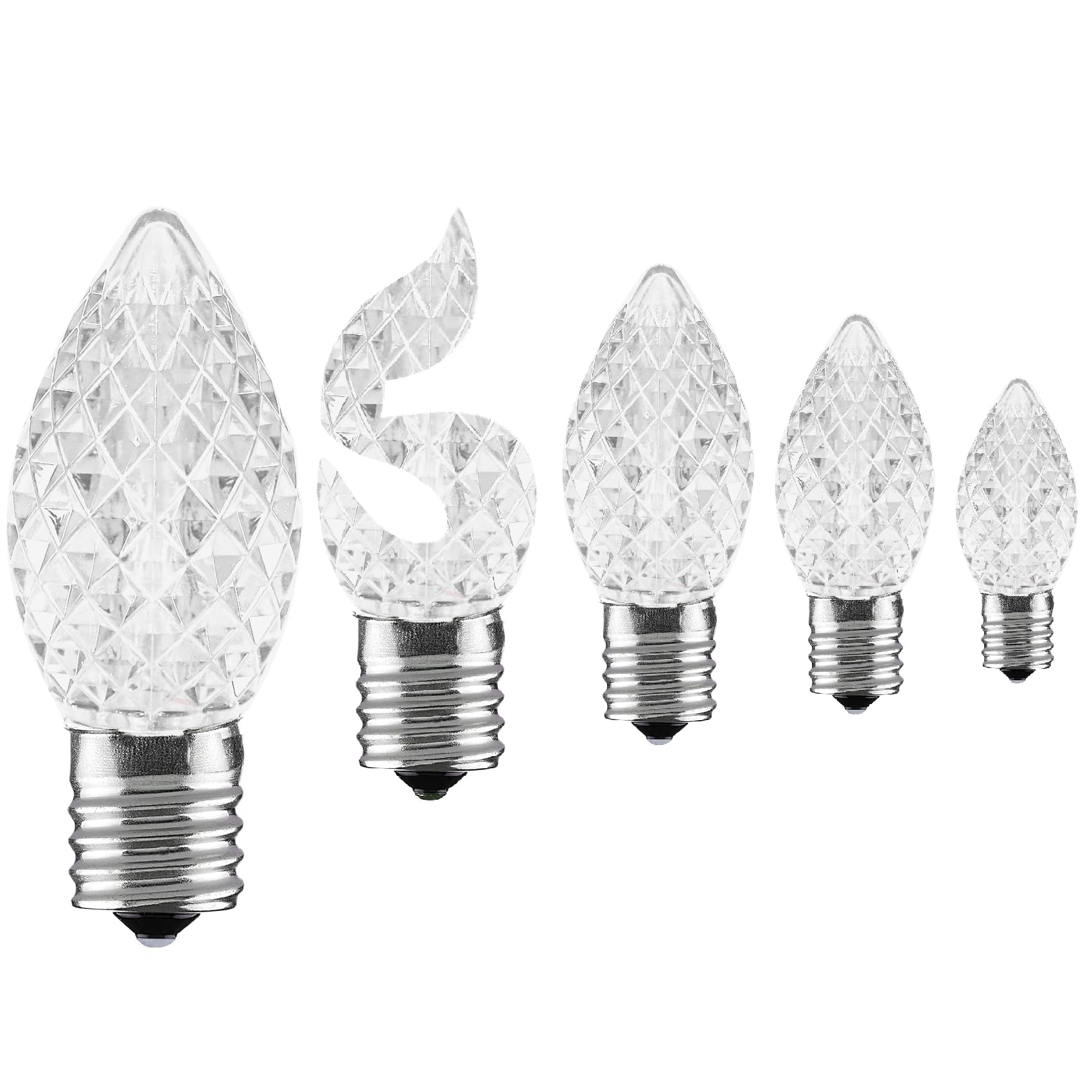 Aniai C7 LED Christmas Light Bulbs - Warm White, 5 Count, E12 Base Sockets, Commercial Grade