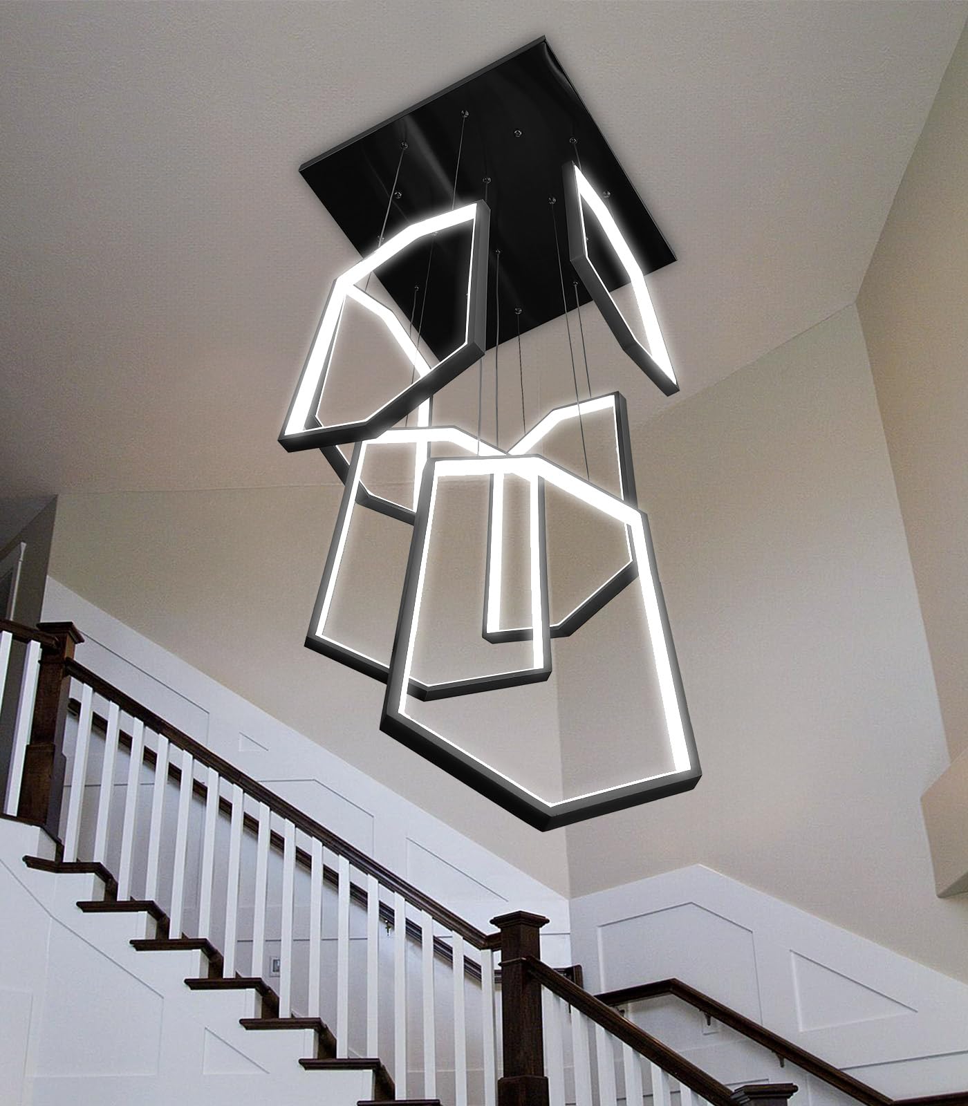 dolria Modern Chandelier LED Pendant Light, Dimmable, 20in x 9.4in, Black, Model PC1015-6*50B, Flush Mount for Foyer/L