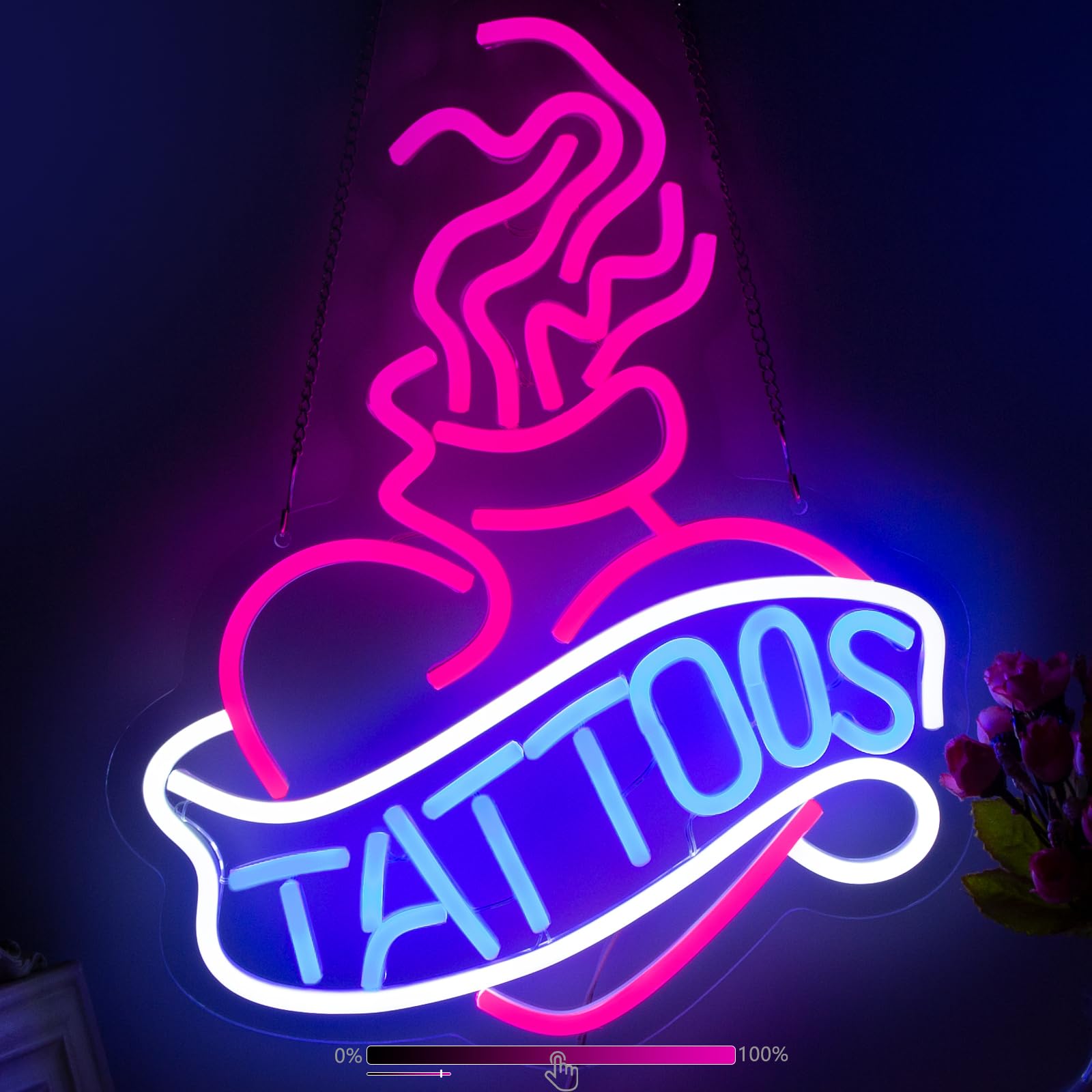 Moodlion Tattoo Neon Sign For Wall Decor Studio Room Led Lights, Pink Tattoo Decor Neon Signs Aesthetic Operated Light For Door