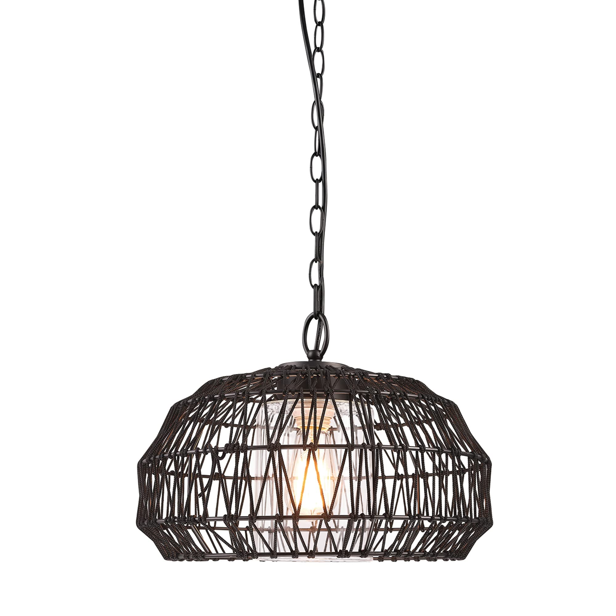 Globe Electric 44759 1-Light Outdoor Pendant Light, Black Fabric Shade, Matte Black, Designer Hanging Cord