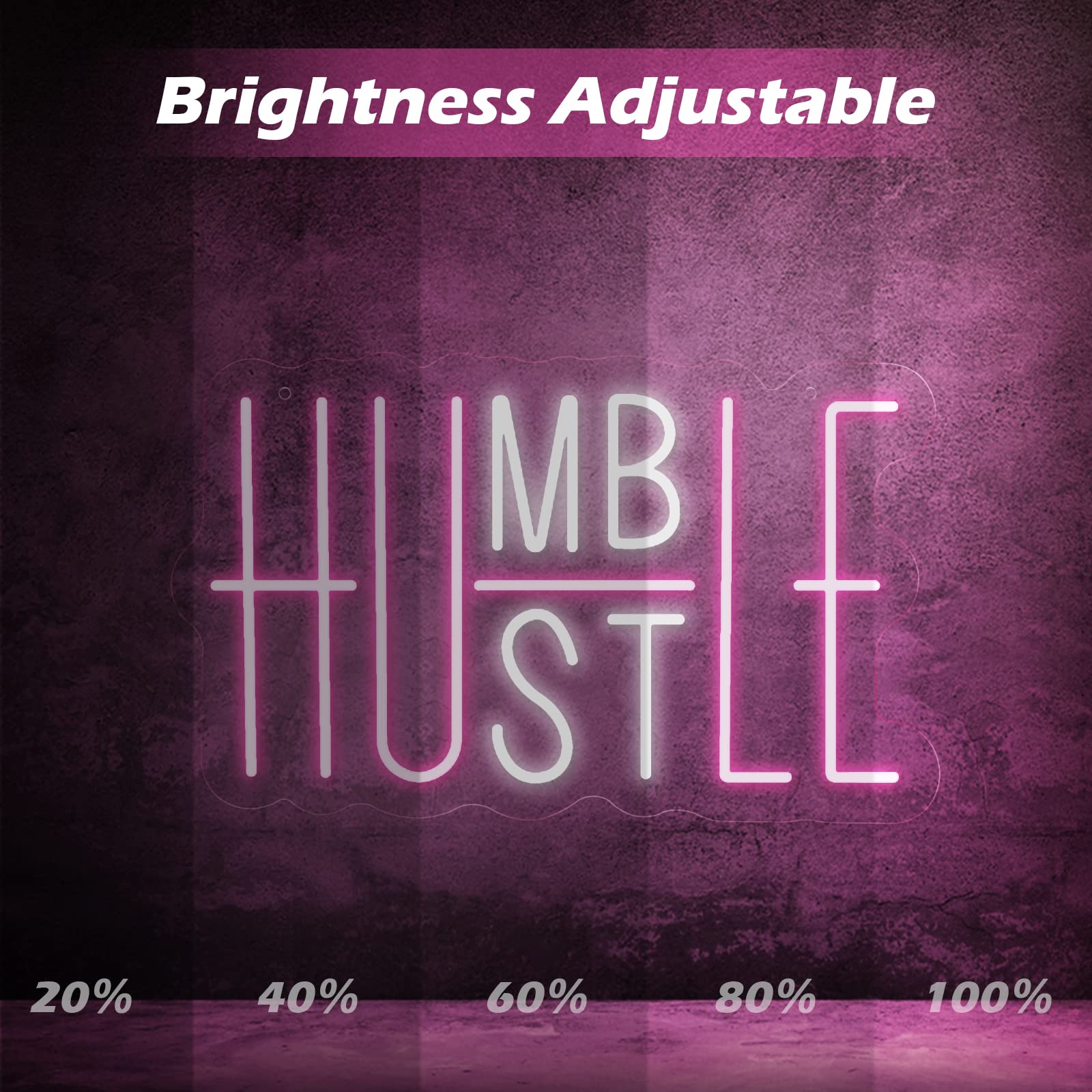 YIKBIK Hustle LED Neon Sign, USB Powered, Adjustable Brightness, Pink&White, Model 01, Wall Decor for Office, Gym, Man Cave