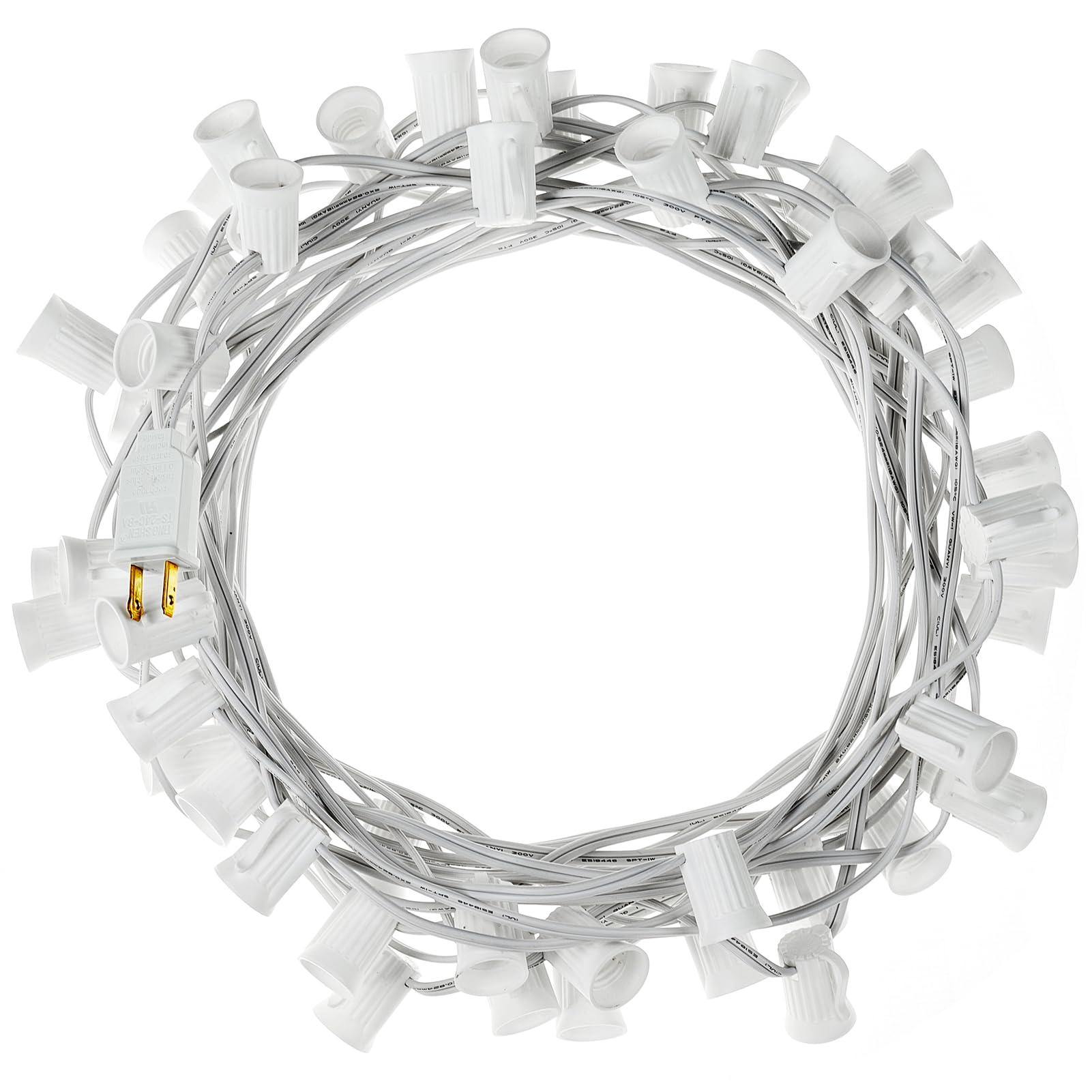 C9 Light Strand  50 FT Outdoor String Lights Christmas Stringer with 50 Sockets for Christmas Decor Patio  E17 Light Socket  12 Spacing  White Wire
