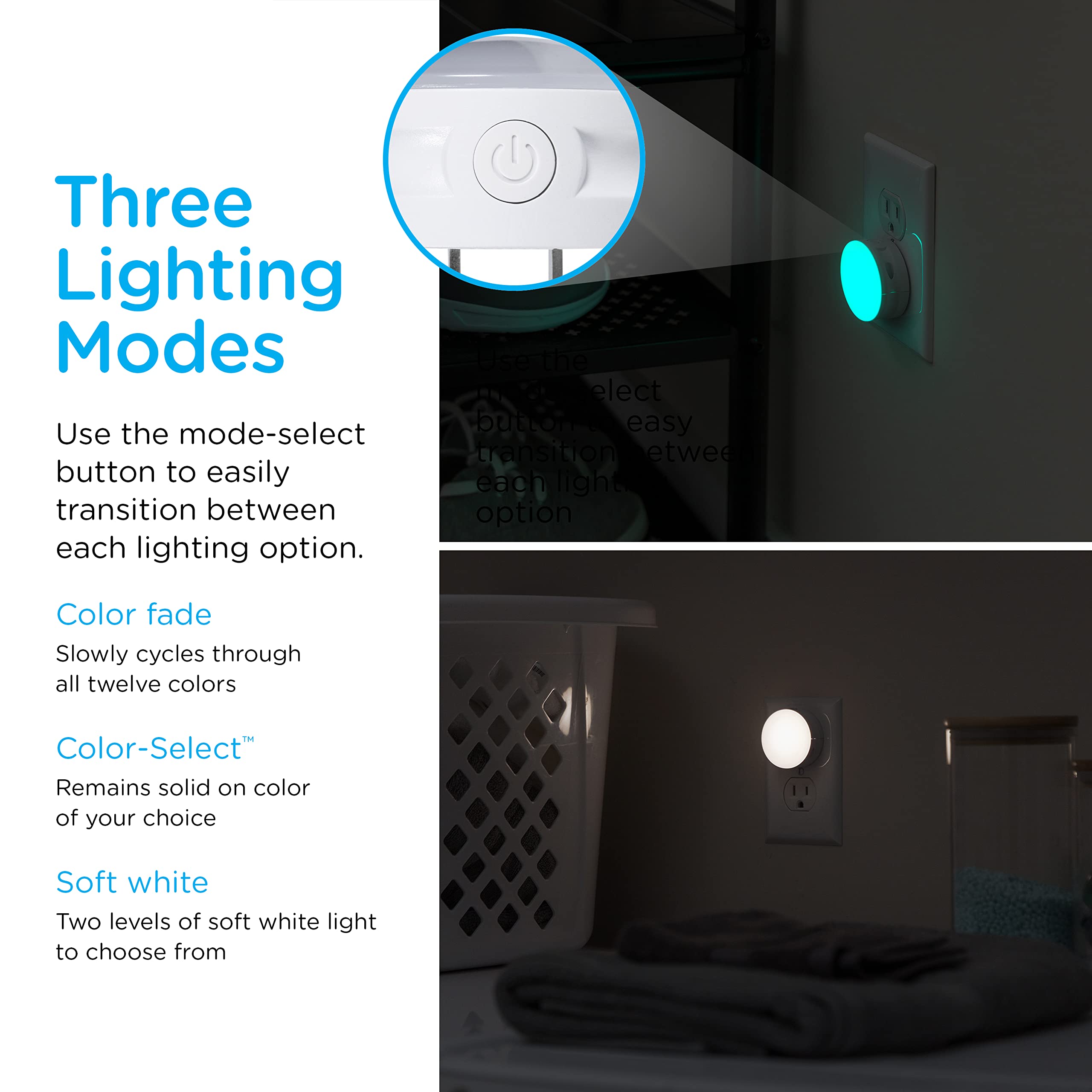 Lights By Night Color Changing Mini LED Night Light, Plug-in with Dusk to Dawn Sensor, 4 Pack, Plastic, Model 72961
